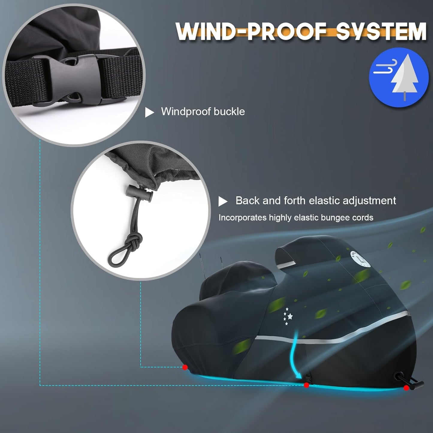 Trike Cover, Heavy Duty 420D Waterproof for Harley Davidson, Goldwing, Chieftain, Challenger, Elite Storage, Black