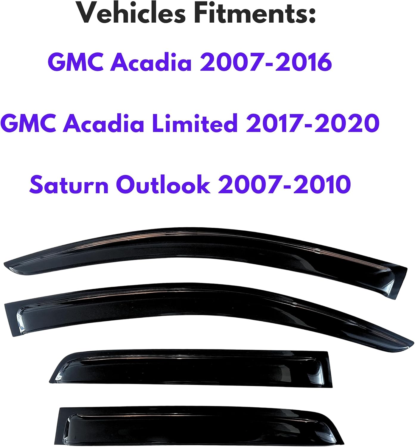 KPY Window Visor Compatible with GMC Acadia 2007-2016, Acadia Limited 2017-2020, Saturn Outlook 2007-2010, 4PC Rain Guard Side Window Vent Deflectors Tape-On Style, 2011 2012 2013 2014 2015 2018 2019
