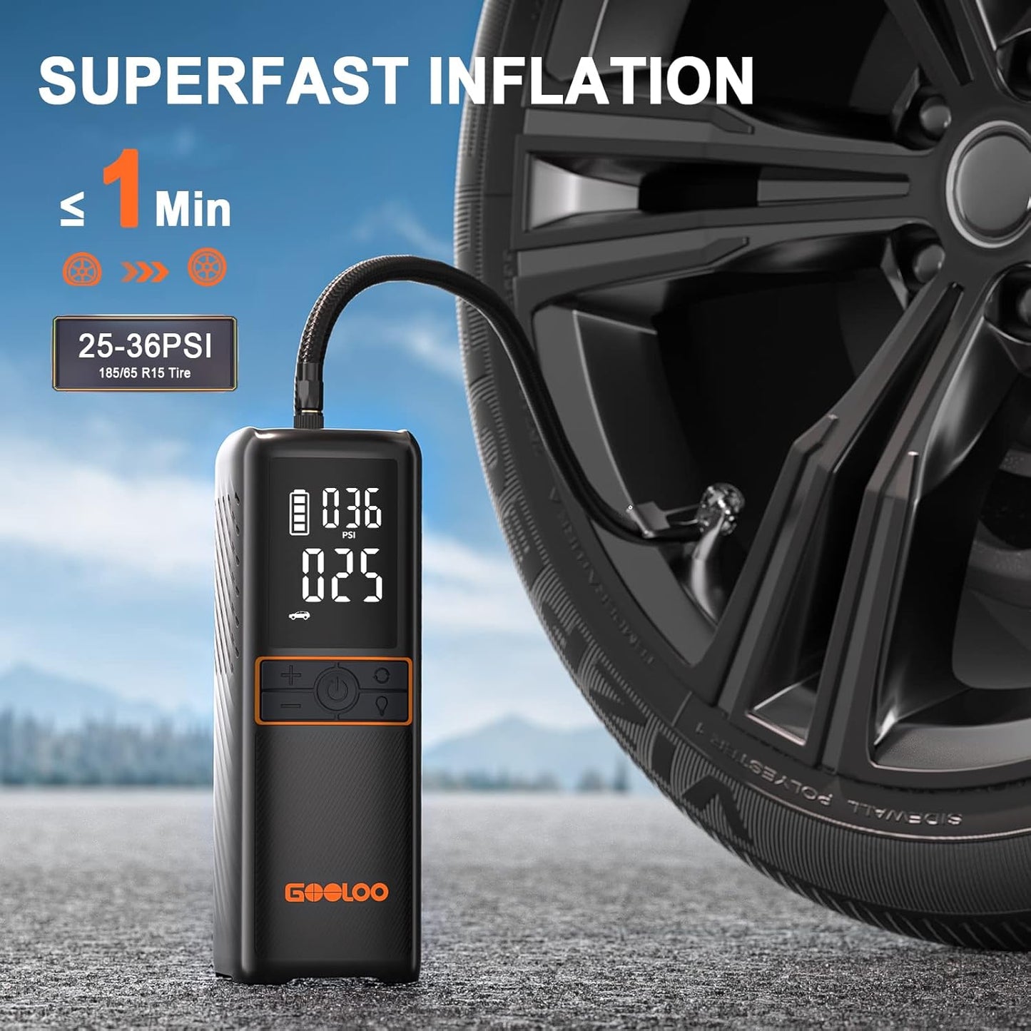 GOOLOO GT160 Tire Inflator Portable Air Compressor, 160PSI Portable Air Pump for Car Tires, 7500mAh Cordless Air Pump with Digital Pressure Suitable for Cars, Bikes, Balls, Motorcycles
