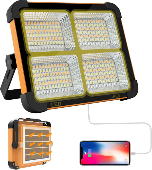 Portable LED Work Solar Light 100W 16500mAh 10000 LM with Stepless Brightness Job Site Battery Rechargeable LED Floor Light for Emergency Worklight for Hurricane (Orange Black)