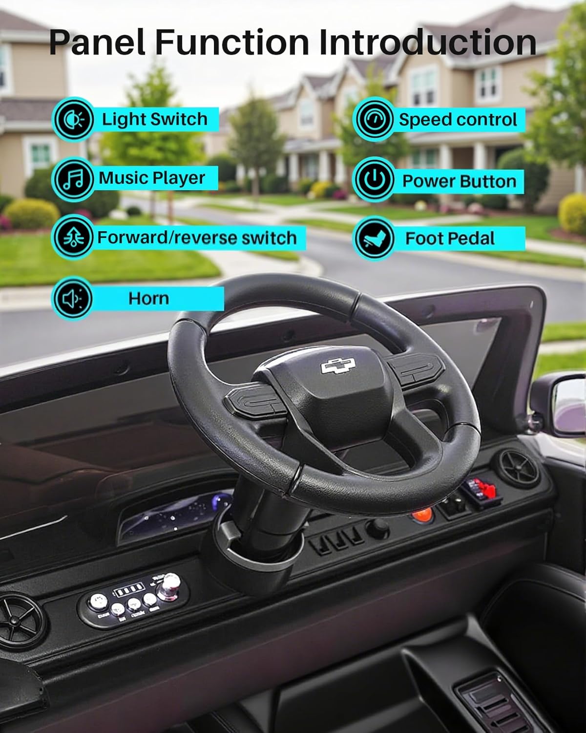 Joywhale 24V Ride on Truck 4WD Kids Electric Vehicle Licensed Chevorlet Ride on car with 7AH Big Battery, 320W Powerful Motors, 2 Seats, Music, 4 Wheel Suspension, 2 Speeds, LED Lights,Black