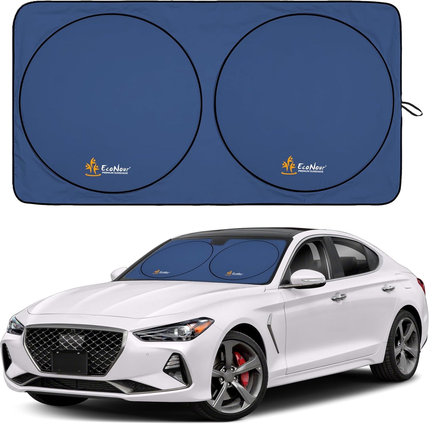 EcoNour Car Windshield Sun Shade | Premium 300T Polyester Automotive Heat Shield | Sunshade for Car Windshield, Front Window Sun Shade, UV Glare Protection | Fits Sedans, Mini SUVs, Hatchbacks (64x32)