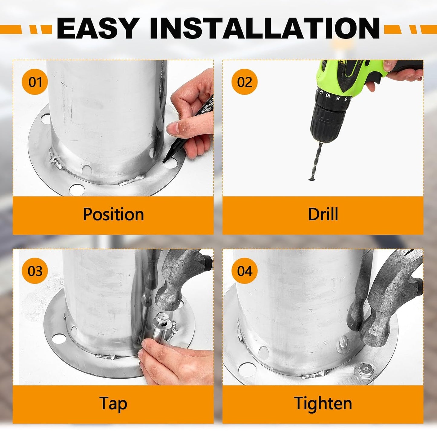 31.5 Inch Stainless Steel Bollard Post with Anchor Bolts Parking Barrier Block Safety Bollard Covers with Reflective Strips and Hanging Ring for Parking Lots Driveways Garage Pathways(4 Pcs)