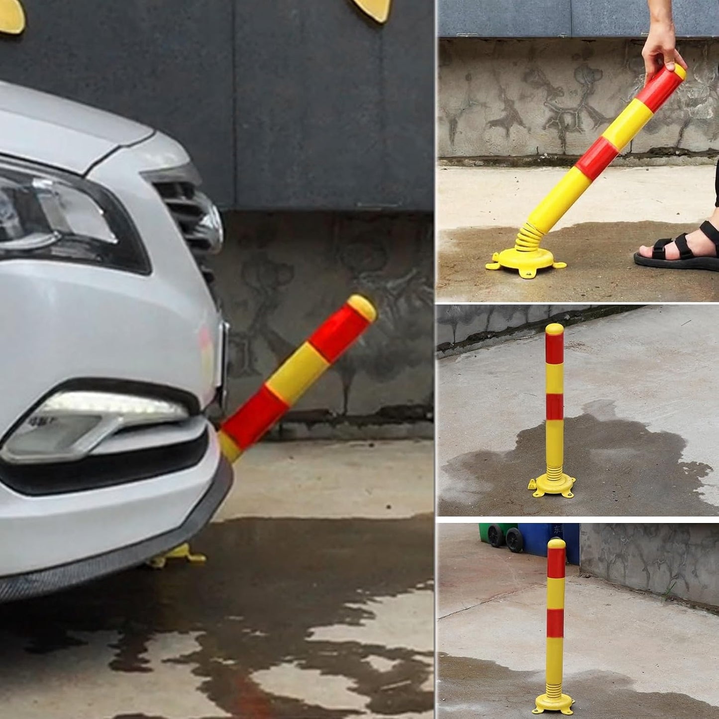 Safety Bollard Post, Spring Parking Post with Warning Stripes, Driveway Garage Security Post Barrier, Traffic Barricade Cones, for Indoor and Outdoor Parking(Yellow (3PCS))