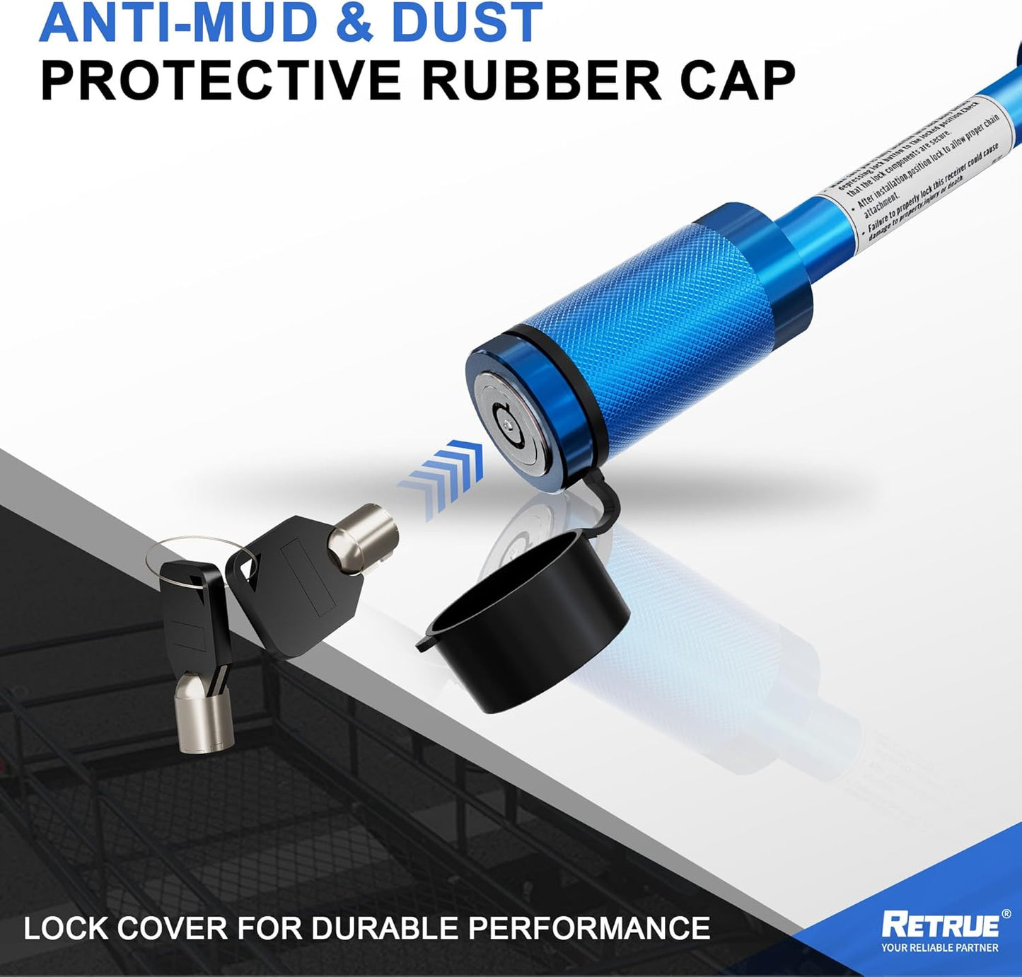 RETRUE Trailer Hitch Locks, 5/8" Locking Hitch Pin for 2 Inch and 2 1/2” Receiver Class III IV Hitch, Tow Hitch Lock with Keys O-Rings, Trailer Accessories for Outdoor,Blue