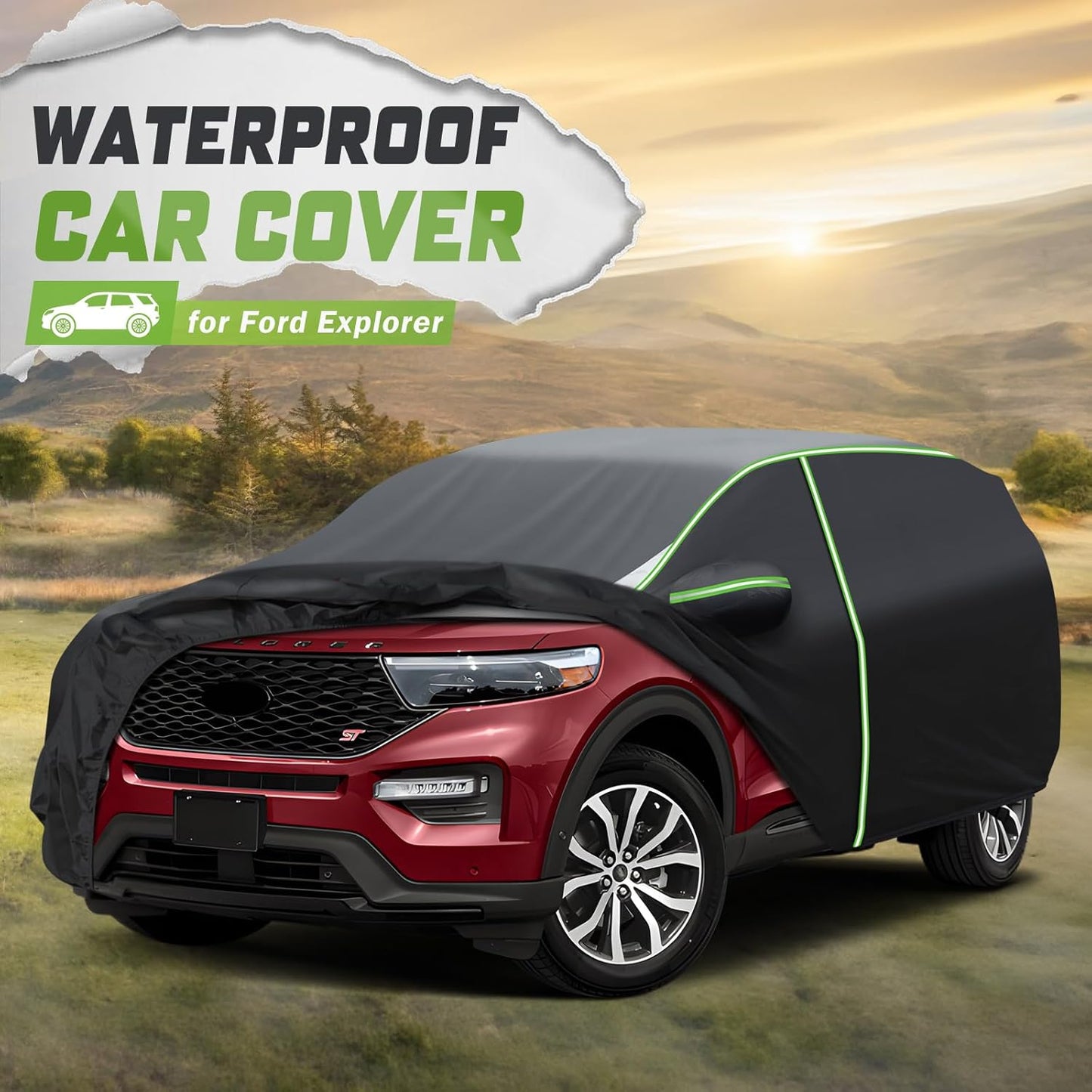 Mixsuper Liner Car Cover for Ford Explorer 1995-2026, 7 Layers Full Car Cover All Weather Car Covers for Explorer, Waterproof Outdoor Cover with Zipper Door Reflective Strips