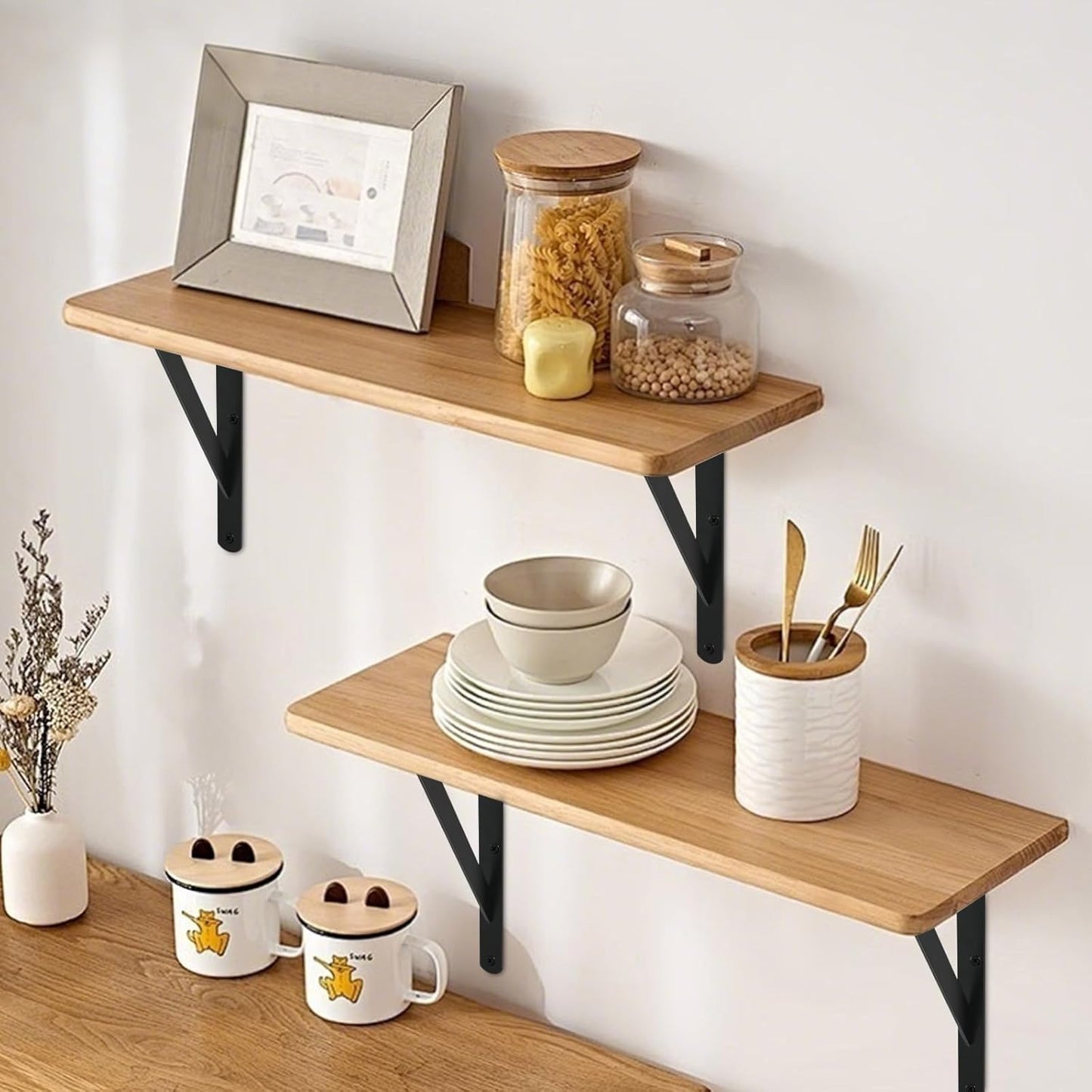 16 Pack L14 x H 10" Black Heavy Duty Shelf Brackets with Screws Metal Shelf Brackets Shelf Support Angle Brackets for Shelves L Brackets Heavy Duty Floating Shelf