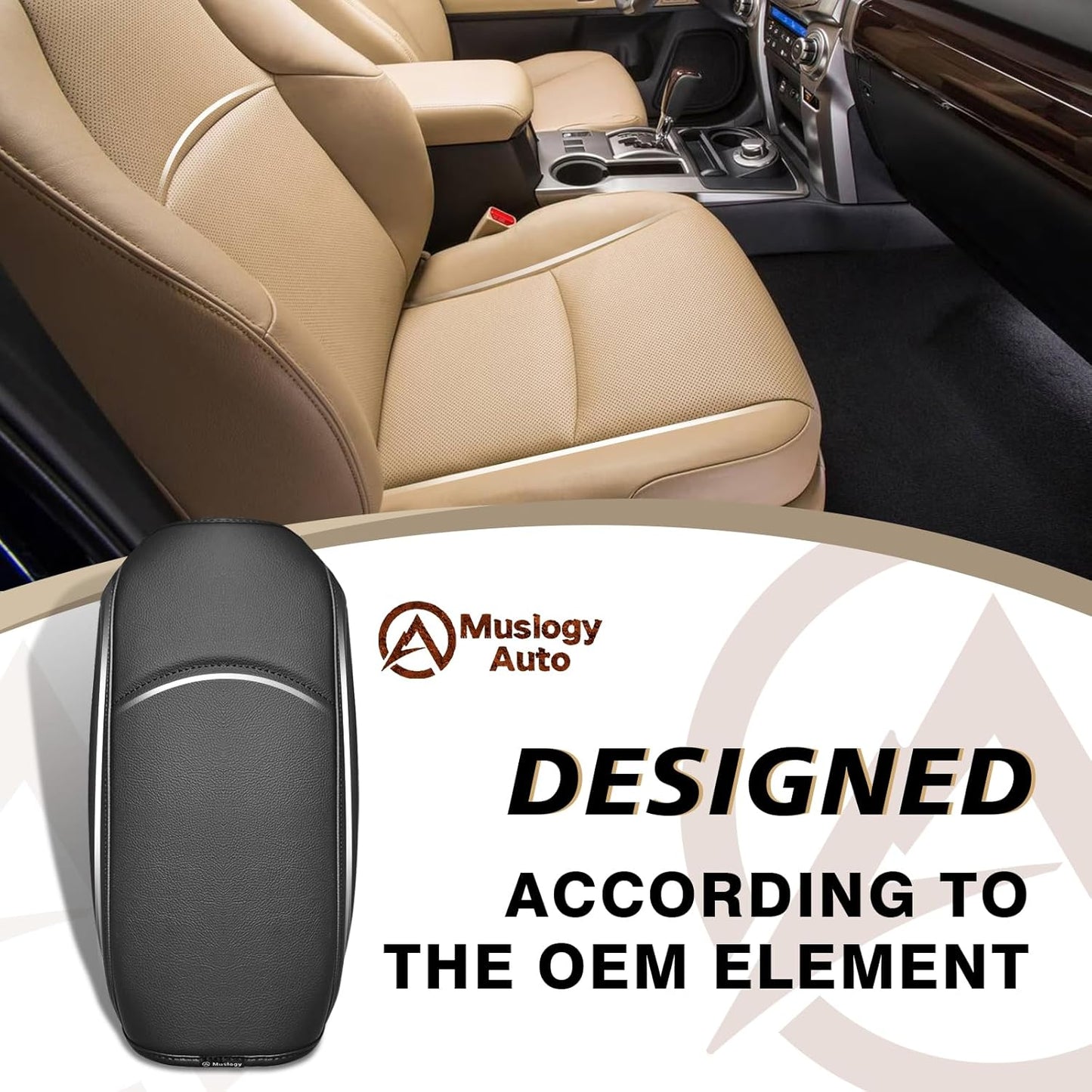 Muslogy Center Console Armrest Cover Compatible with Toyota 4Runner 2010-2024 Comfort Armrest Pad Arm Rest Cushion Vegan Leather Protector Regular Thick