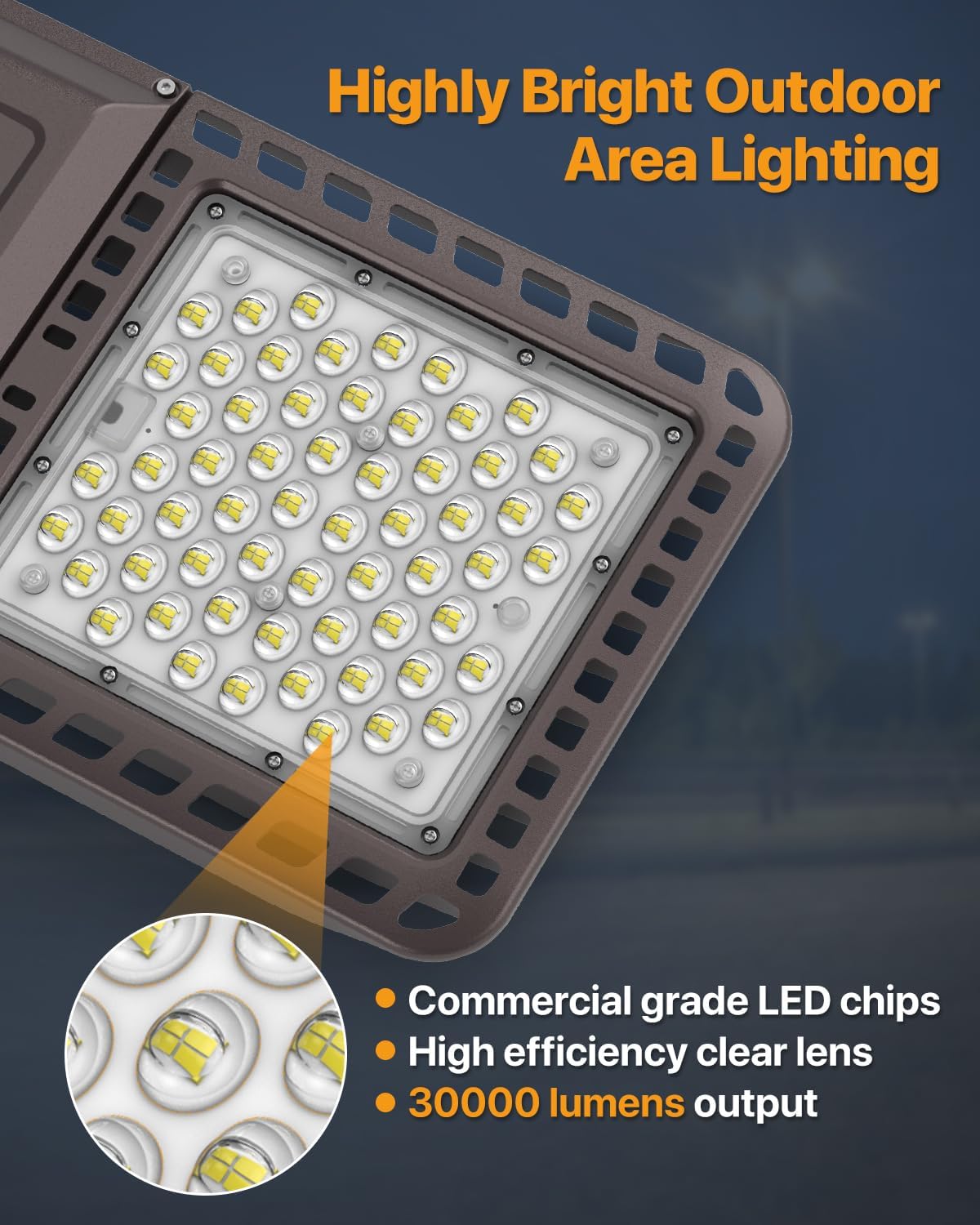 Parking Lot Light 200W 30,000LM Slip Fitter 200 Watt Led Street Pole Light with Dusk-to-Dawn Photocell 5000K 100-277V IP65 Waterproof 3PACK Commercial Area Lighting for Parking Lot, Roadways