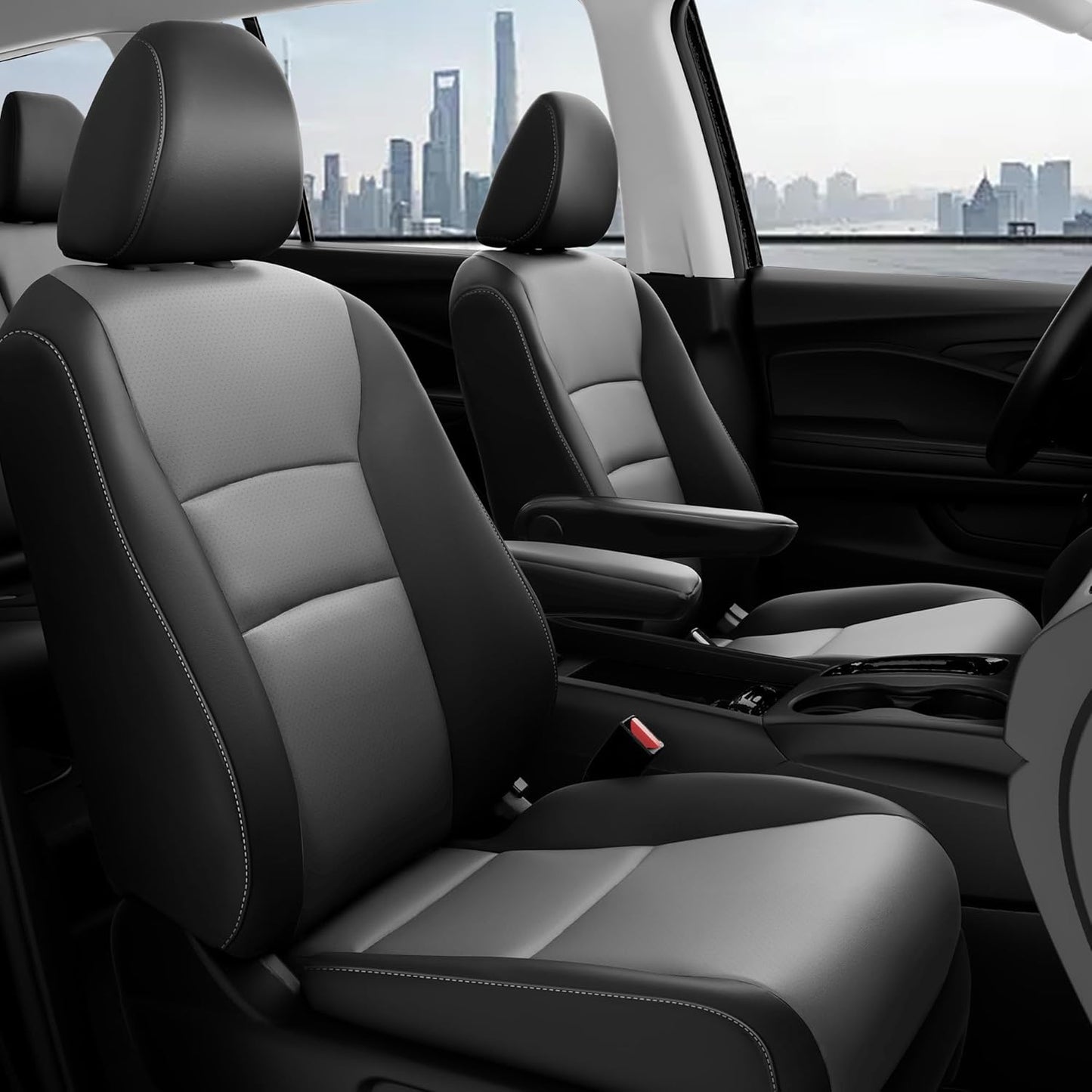 Custom Fit for Honda Pilot Seat Covers - Car Seat Covers Full Set for Pilot LX EX 2016 2017 2018 2019 2020 2021 2022 8 Seats, Leather Automotive Seat Covers, Black Grey