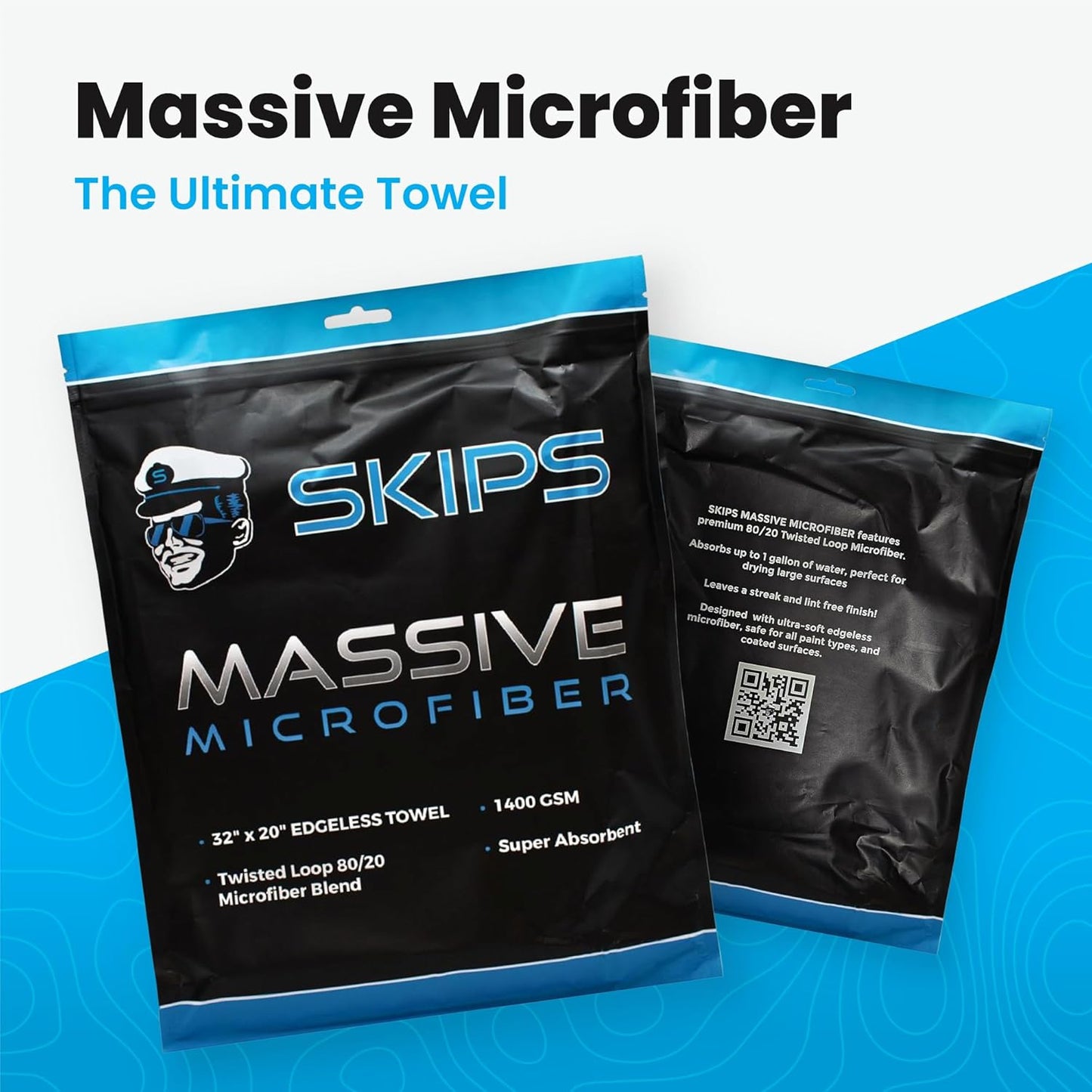 SKIPS Massive Microfiber Towel: Premium, Lint-Free Microfiber Cleaning Towel for Cars, Boats, and Large Surfaces - Absorbs 1 Gallon of Water, Ultra-Soft, Streak-Free, Safe for Paint