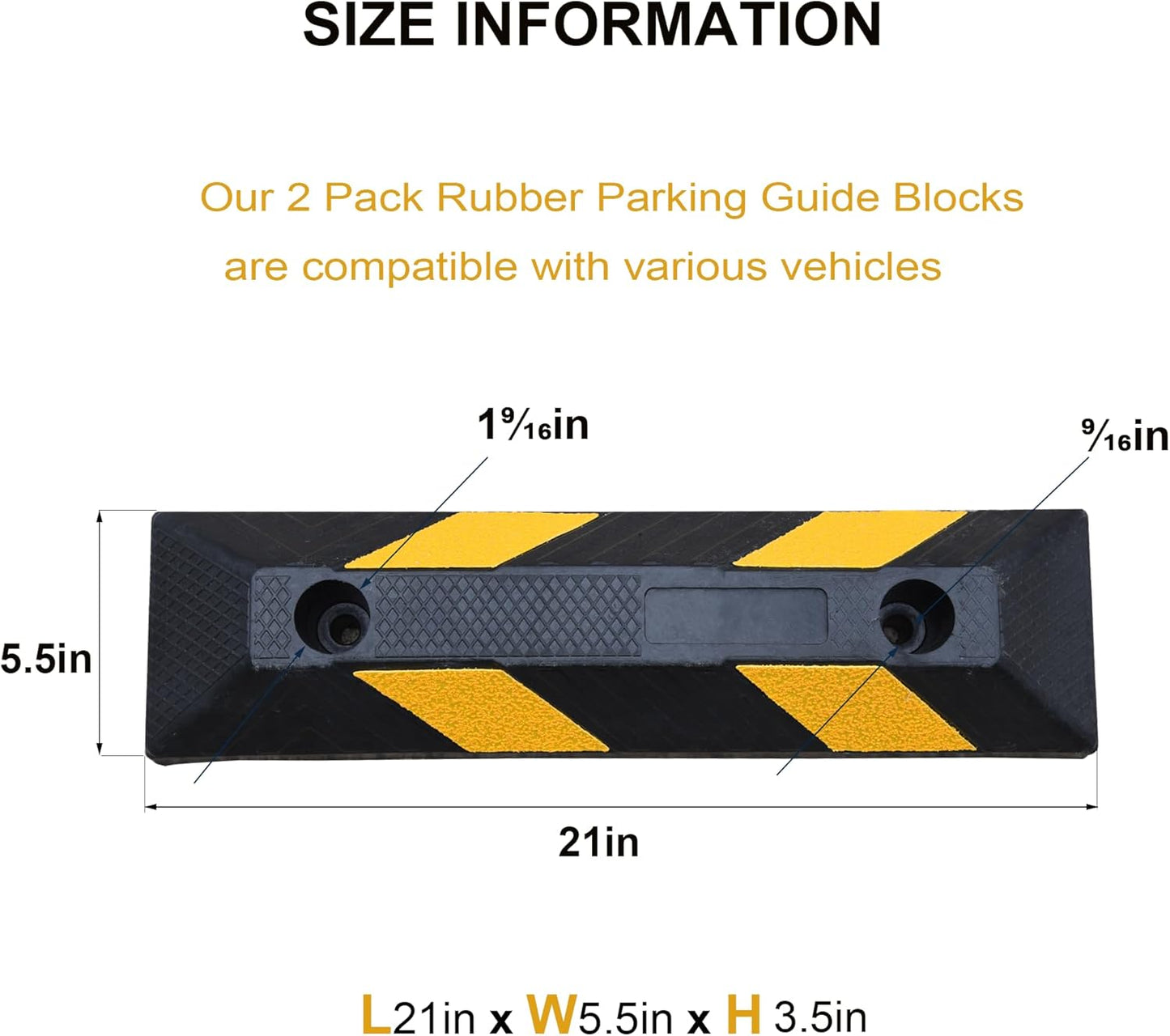 OrangeStar 21" Rubber Parking Curbs, Heavy Duty Garage Floor Wheel Stopper w/Yellow Reflective Stripe for Car, Truck, Trailer, 4 Pack