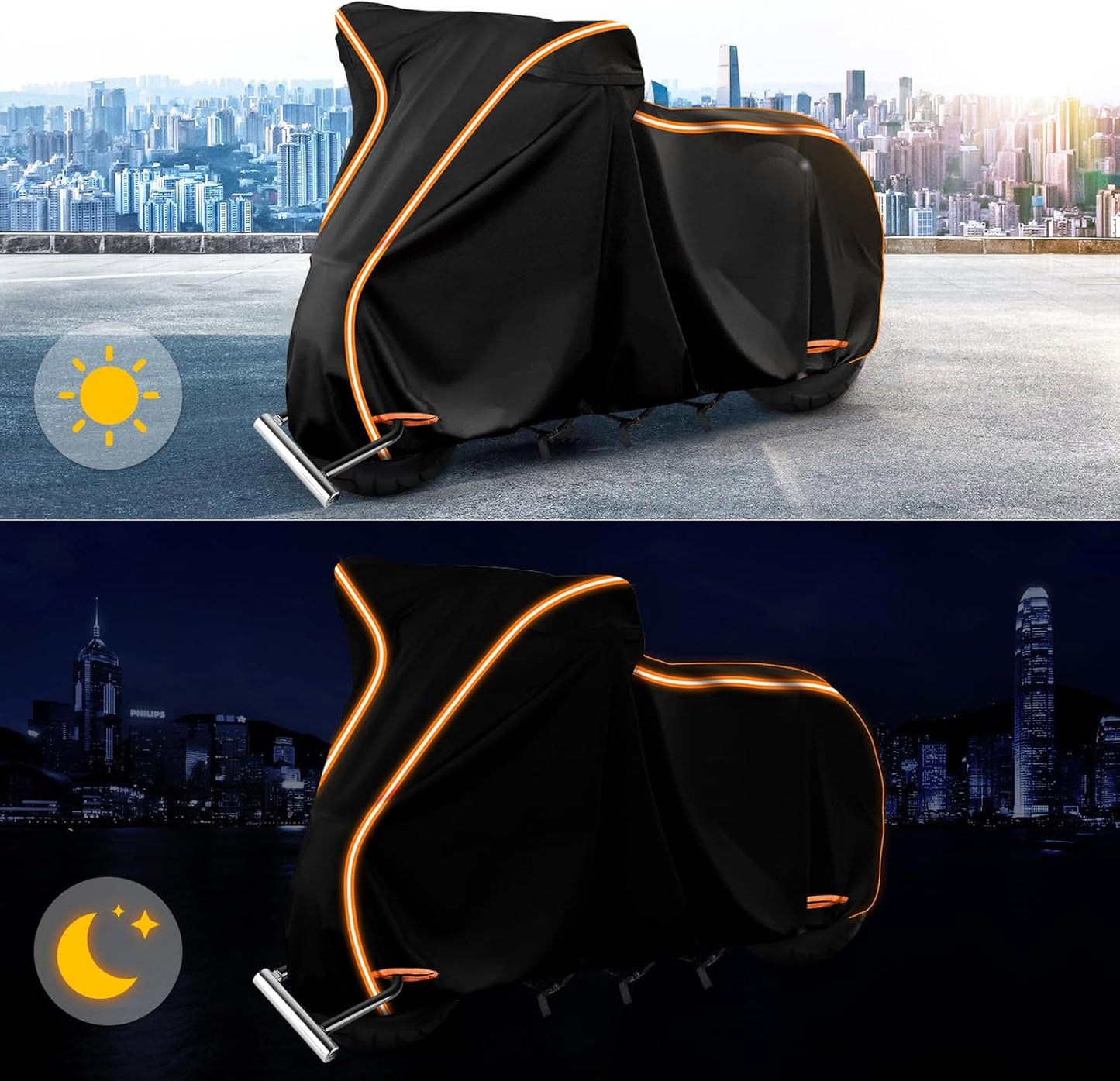 420D Motorcycle Cover for Vespa Scooters,Honda Super Cub,Yamaha Zuma 125,Honda Ruckus Outdoor Bike Cover Windproof Heavy Duty Waterproof Protection Fits up to Motorcycles with Side Boxes