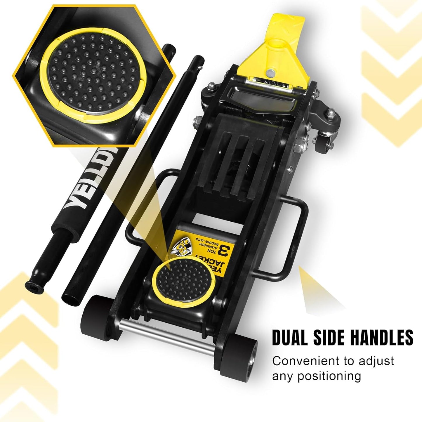 YELLOW JACKET Floor Jack 3 Ton Full Aluminum Ultra Lightweight Low Profile Hydraulic Racing Car Jack with Dual Pumps Quick Lift and Foot Pedal for Auto Repair, 6600 lbs Capacity