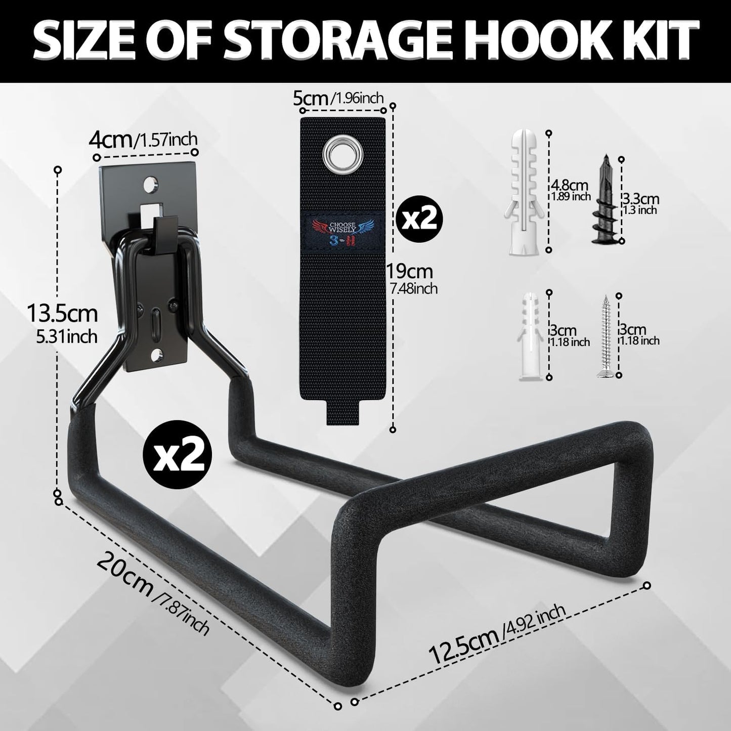 3-H Garden Hose Holder Wall Mount 2 Pack,Solid Steel Hose Hanger wih Extension Strap,Water Hose Holders for Outside to Hang Outdoor Air Hose,Ropes,Pipes,Power Tools,Ladders,Bikes,Bulk Items