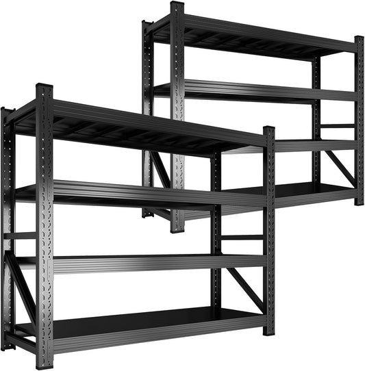 Metal Garage Shelving Heavy Duty, 4-Tier Adjustable Wire Storage Garage Shelves, 6000 LBS Loads Industrial Shelving Units for Garages, Warehouses, Kitchen, Black, 59" W x 24" D x 59" H, 2 Pack