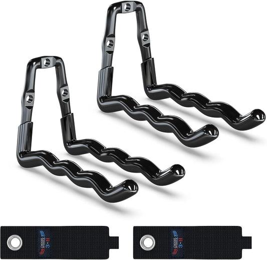 3-H Heavy Duty Garage Hooks 4 Pack, One-Piece Construction Garage Wall Hooks, Garage Hanger & Organizer Wall Mount for Ladders, Bikes, Chairs, WeedEaters, Shovels, Garden Tools (Black)