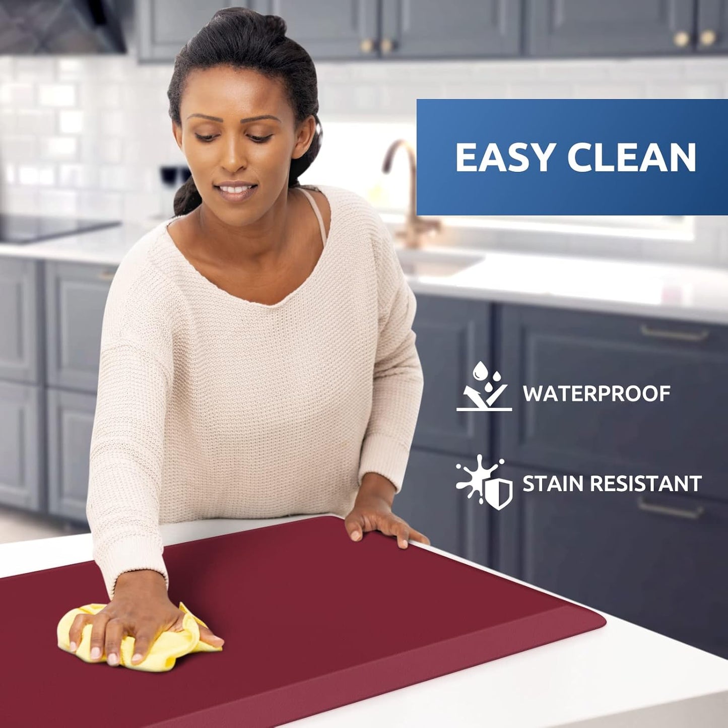 KitchenClouds Kitchen Mat Cushioned Anti Fatigue Rug 17.3"x28" Waterproof Non Slip Kitchen Standing Desk Mat Comfort Floor Mats for Kitchen House Sink Office (Red)