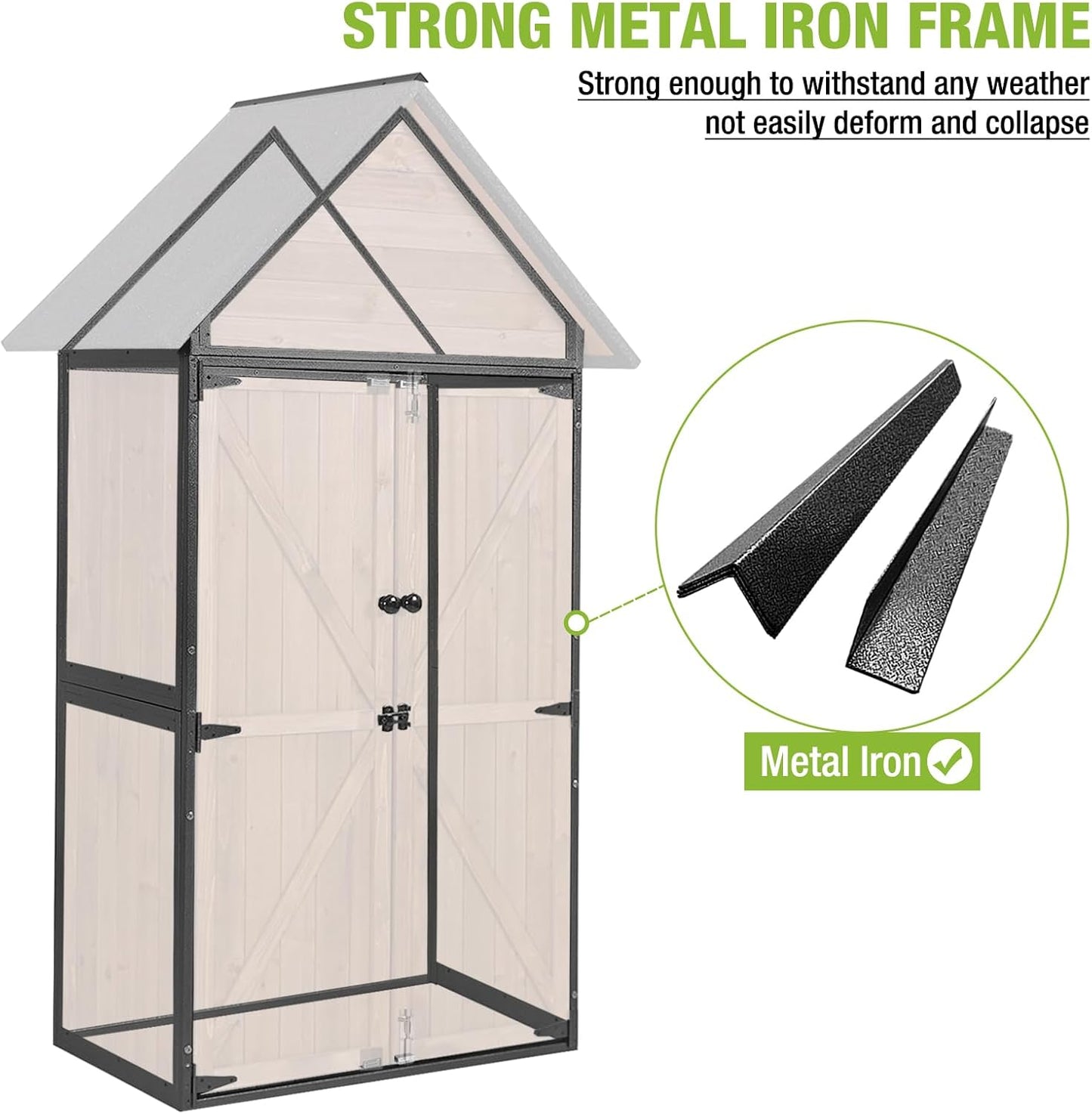 Outdoor Storage Shed Cabinet Strong Iron Frame Surrounding Garden Tool Storage with Adjustable Shelfs,Large Space