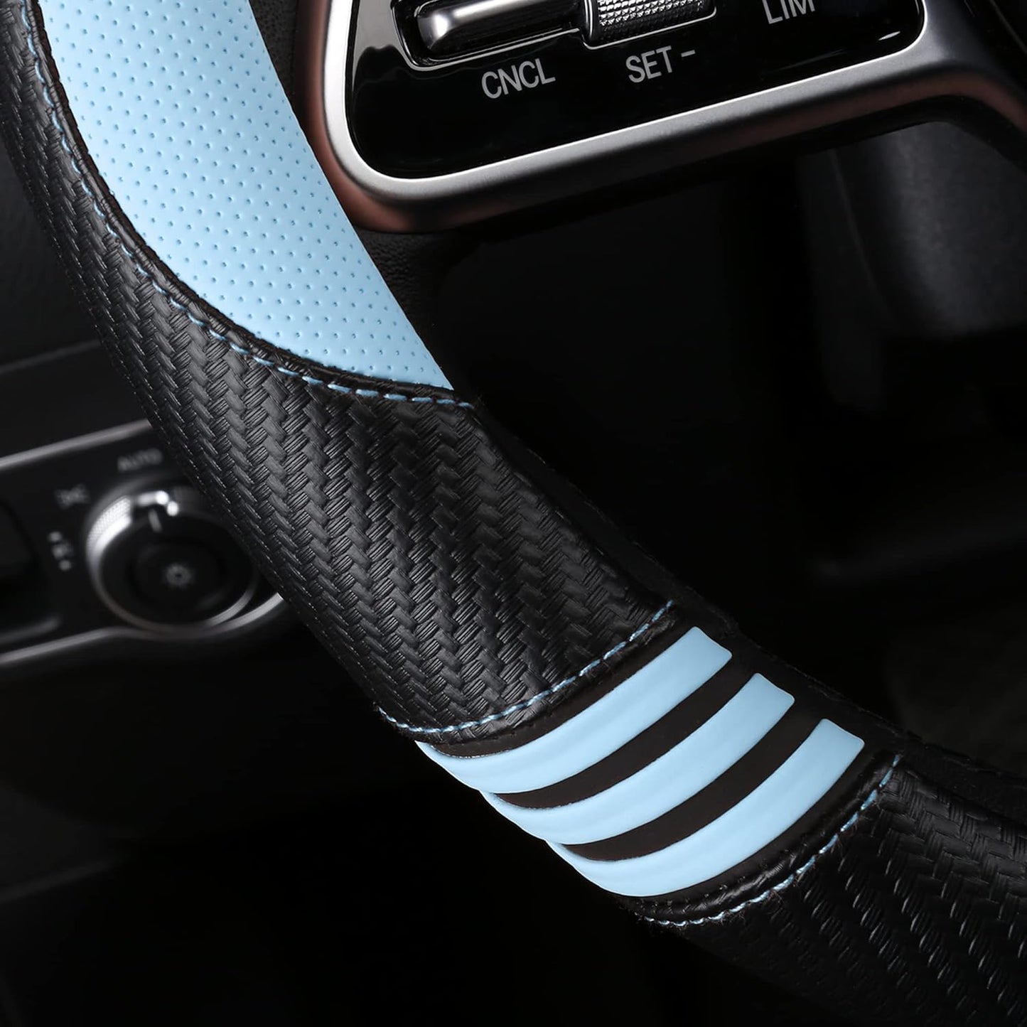 Car Steering Wheel Covers for Women Padded Carbon Fiber PU Leather Cute Auto Interior Accessories for Vehicle, Sedan, Universal, Anti Slip, Blue, Standard Size 14.5-15"(37-38cm)
