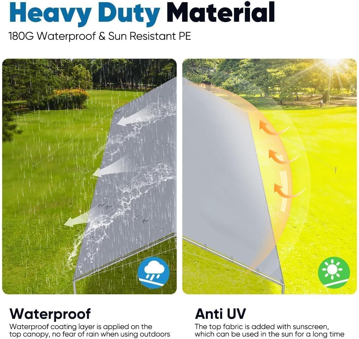 Quictent 10x15 ft Heavy Duty Car Canopy Galvanized Frame Carport Outdoor Party Tent Boat Shelter with 3 Reinforced Steel Cables - Grey