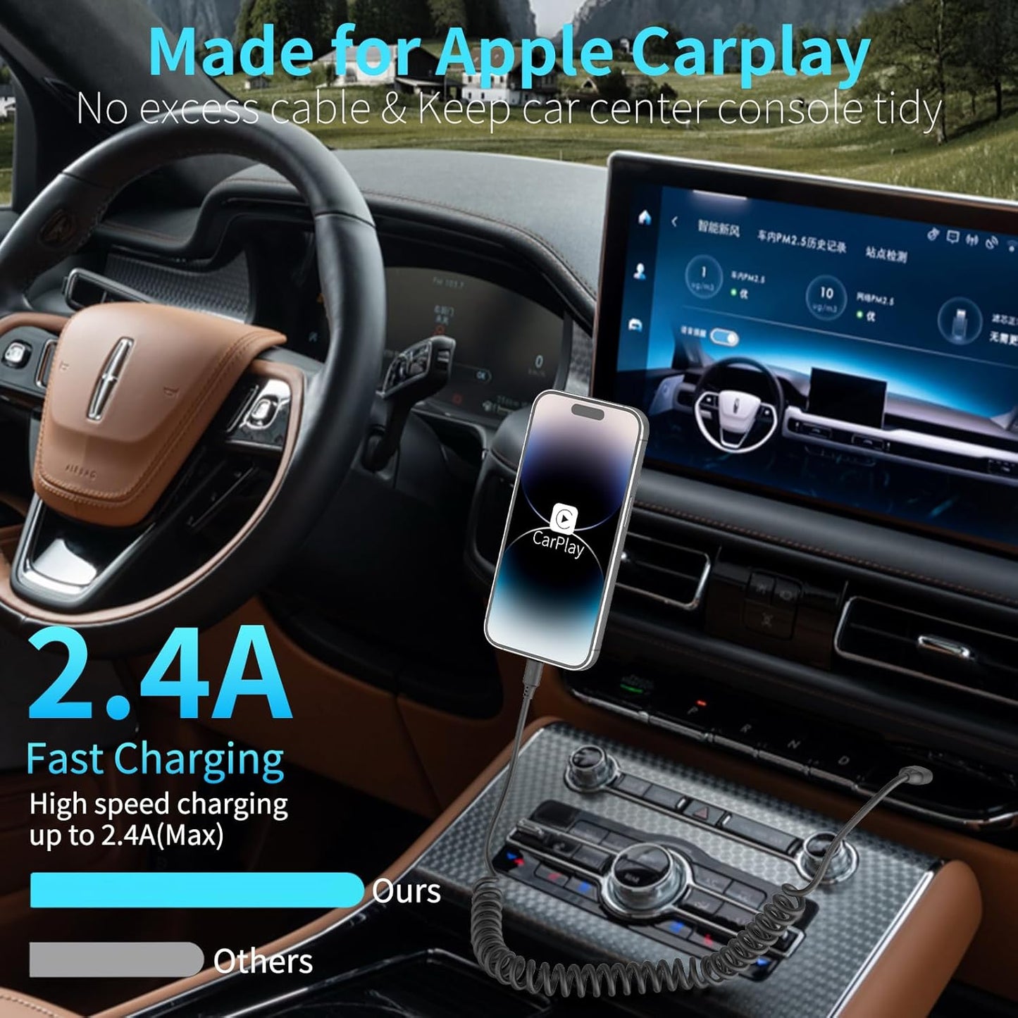 Coiled Lightning Cable 3FT for Car 2Pack, Stretchable iPhone Cord Fast Charging [MFi Certified] Coiled USB to Lightning Cable for iPhone 14 13 12 11 Pro Max XS 8 CarPlay