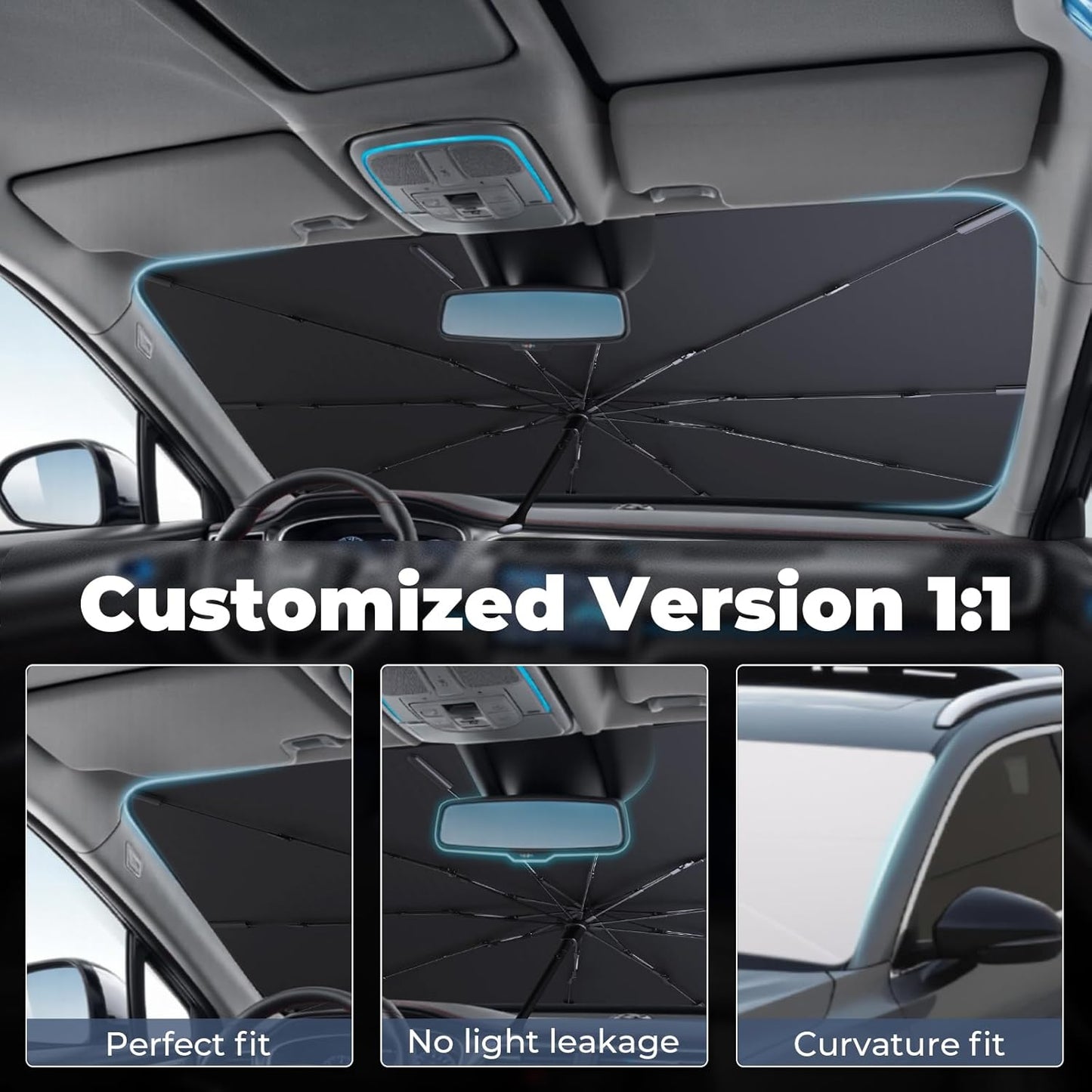 Windshield Sun Shade Umbrella for 2019-2025 Kia Forte Accessories: Custom Fit 210T Silver, Foldable Sunshade Front Window Sun Visor, Blocks UV Rays, Keeps Car Cool for FE/LXS/GT-Line/GT