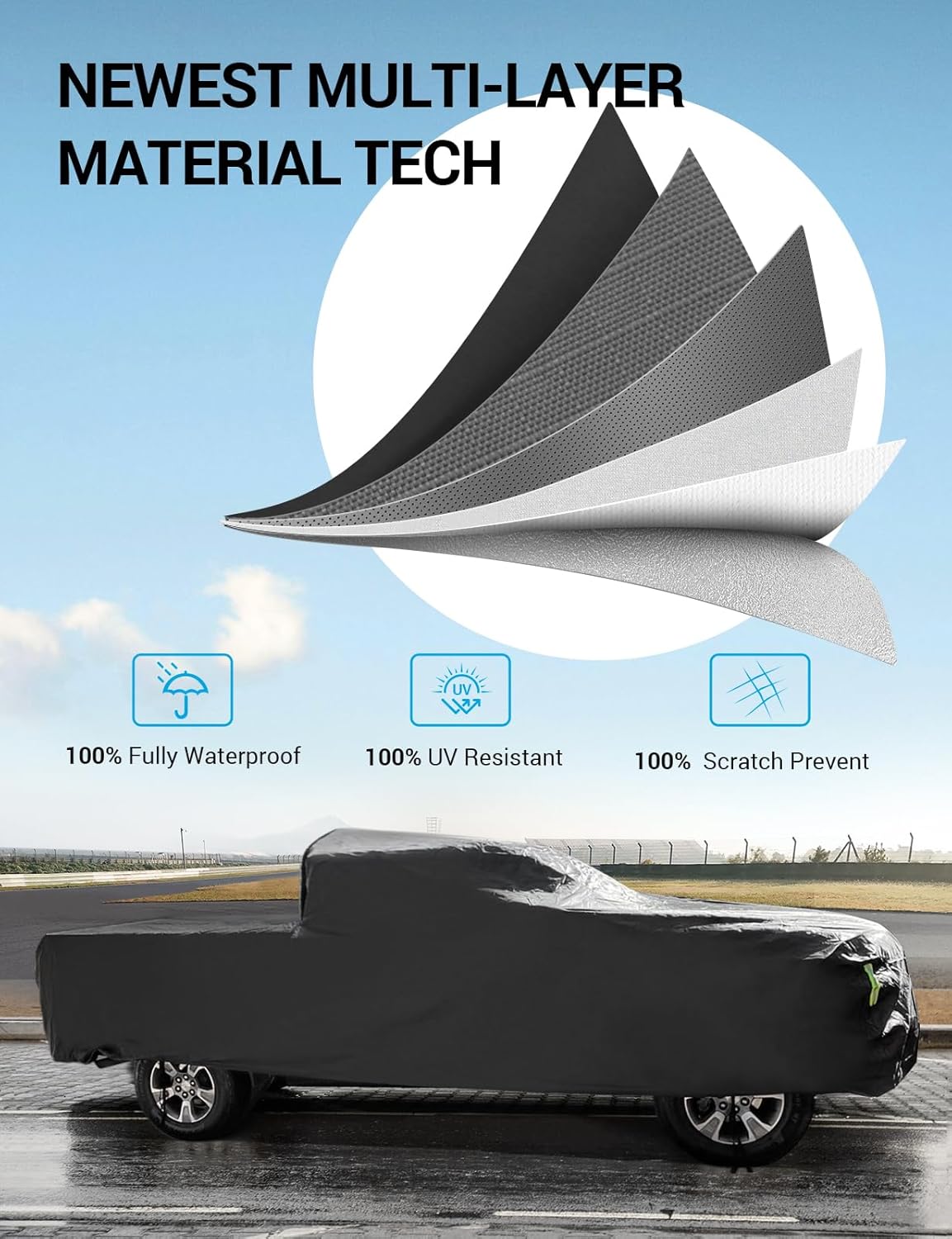 Proadsy Car Cover for Rivian R1T 2025 2024 2023 2022 Windproof All Weather Waterproof Sun Rain UV Dust Snow Protection Outdoor Custom-fit All Weather Car Covers