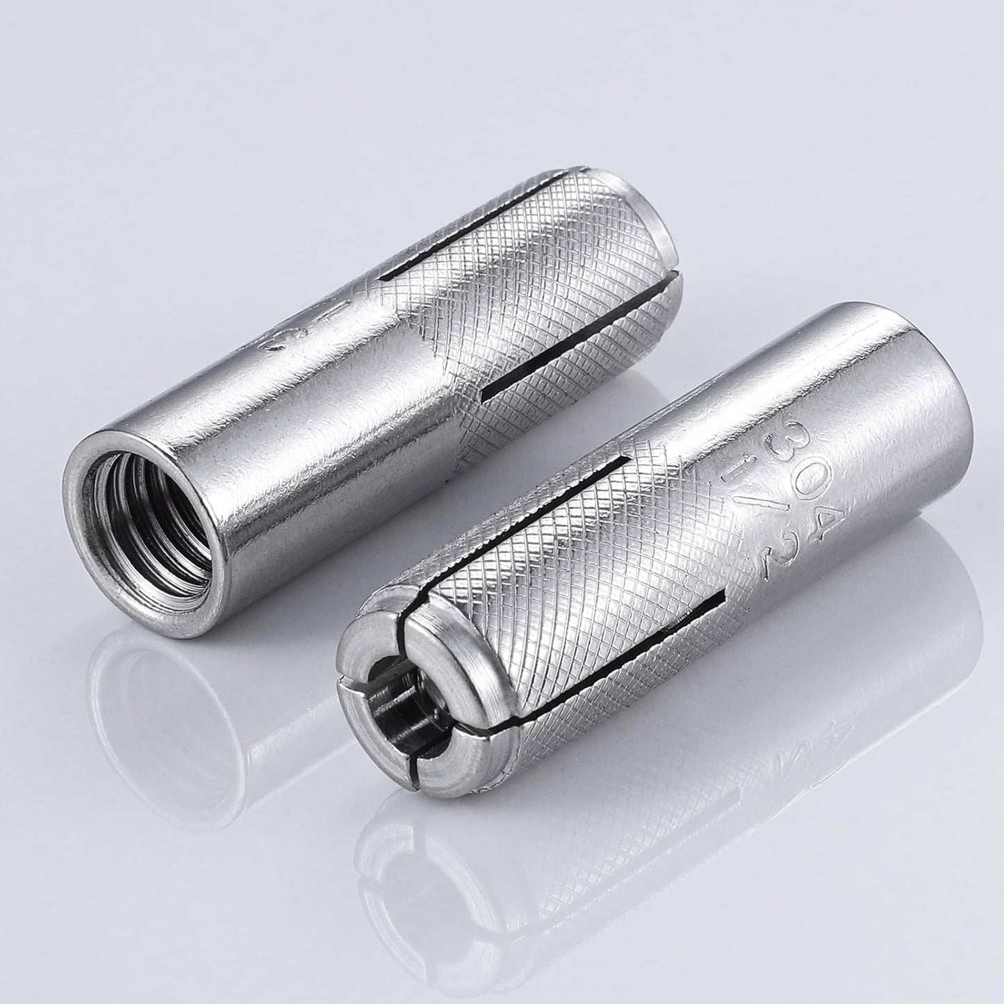 Wensilon(100 pcs) 1/4"-20 Premium Stainless Steel Drop in Anchors Assortment, Knurled Drop-in-Anchor for Solid Concrete, Internal Forced Expansion Screw Bolts