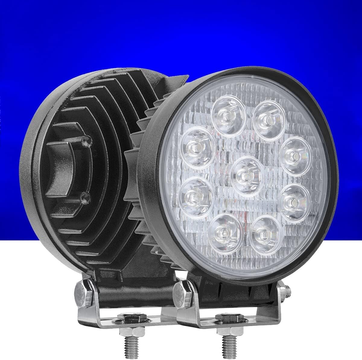 AUXMOTEC 27W Spot Blue Round Work LED Light Fog Offroad Off Road Lights Driving Lamp Waterproof for Hunting Pickup UTV Truck Car Boat SUV Boat 4WD ATV 12V 24V 4x4 Tractor Motorcycle（2pcs）