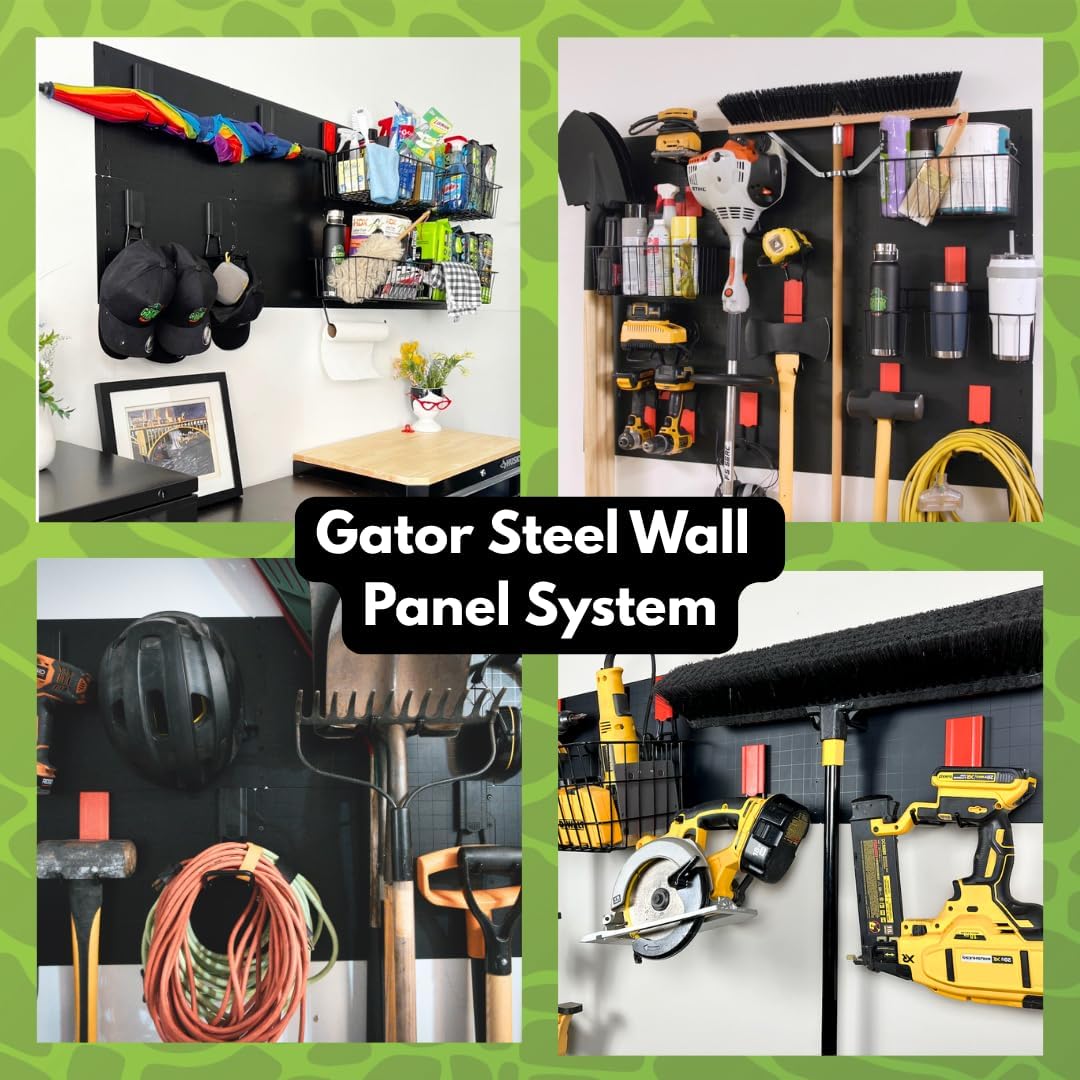 GATOR MAGNETICS Wall Panel Storage & Organization System Kit- Includes 3 Wall Panels and 6 Magnetic Hooks, Tool Rack, Heavy Duty Racks, Garage Storage Systems, Workshop Garage Organization