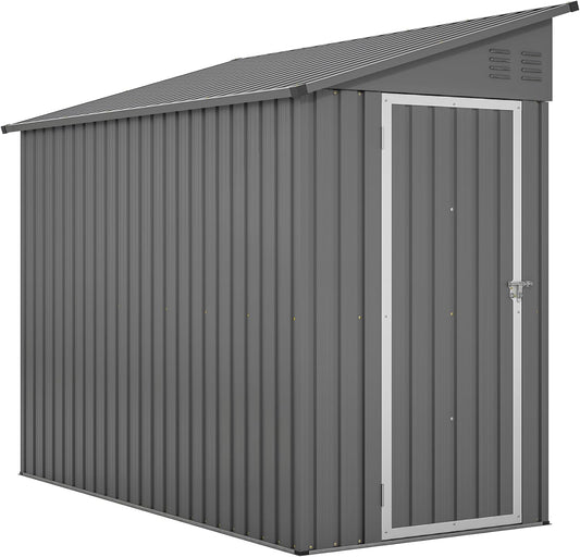 Shed Lean to Storage Shed, Outdoor 4' x 8' Metal Wall Side Storage Sheds & Outdoor Storage, Garden Storage Cabinet for Backayrd, Patio and Outdoor Use,Grey