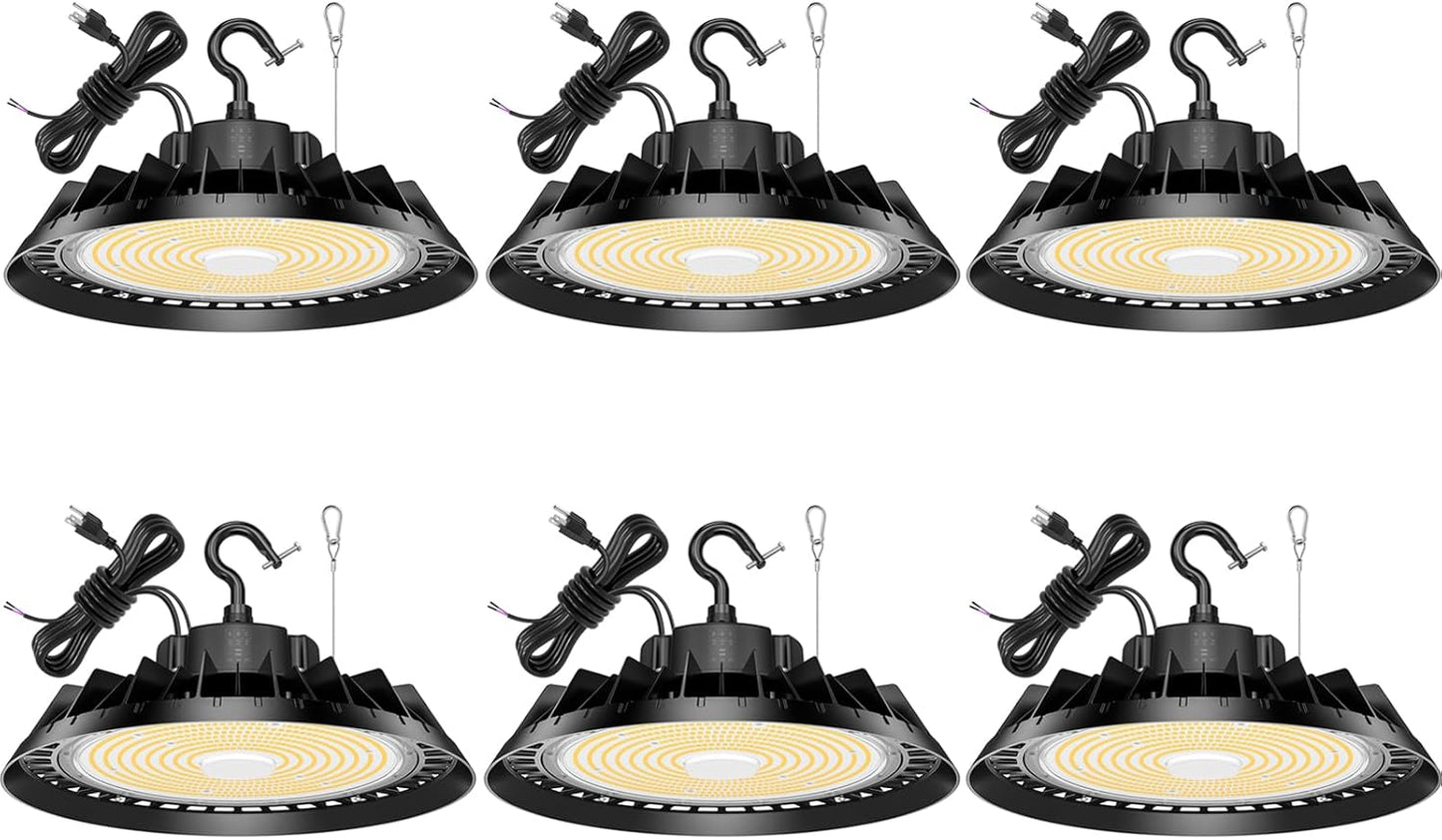 6Pack LED High Bay Lights, Super Bright 240W UFO High Bay LED Shop Lights, 36000LM 5000K, 0-10V Dimmable, 5' Cable Plug, IP65 Waterproof, ETL Listed Plug & Play Lighting for Gym Factory Warehouse