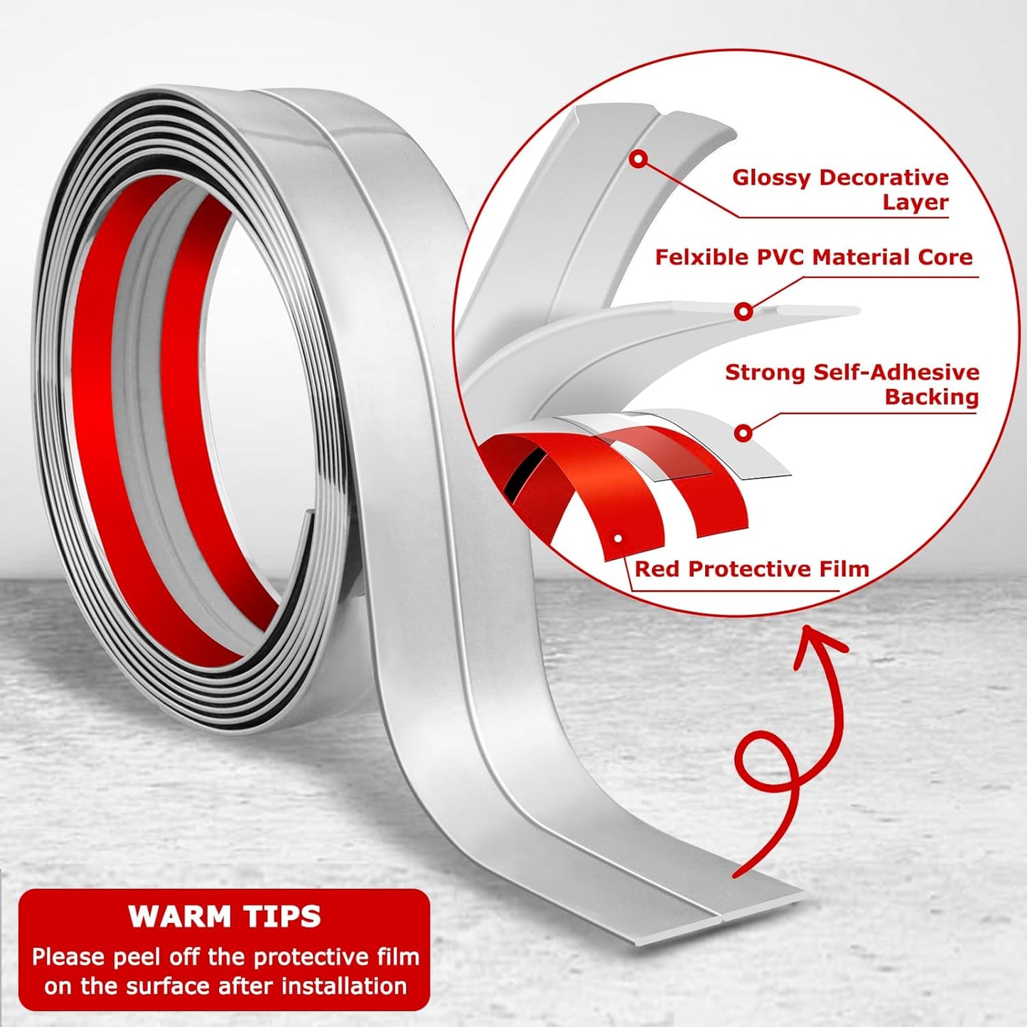 Flexible Wall Corner Protector Moulding Trim Peel and Stick Wall Corner Guards Edge Protector Self Adhesive Molding Trim Strip for Edge Ceiling (Silver, 1.6 in x 40 Ft)