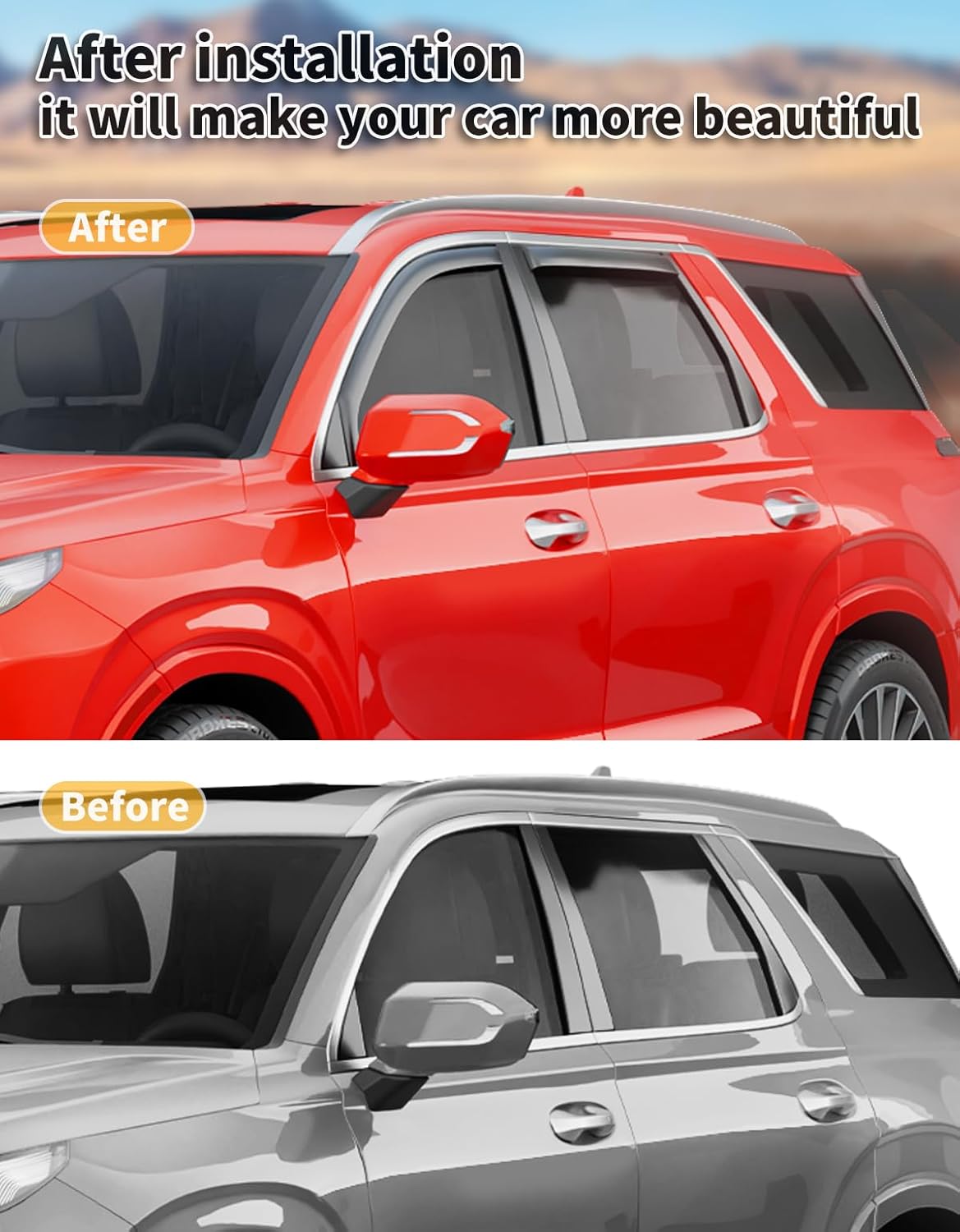 in-Channel Window Rain Guards Fit for Hyundai Palisade 2020 2021 2022 2023 2024 2025 Extra Durable Window Deflectors Window Visors Vent Shades Vent Visors Car Accessories-4 pcs Q23