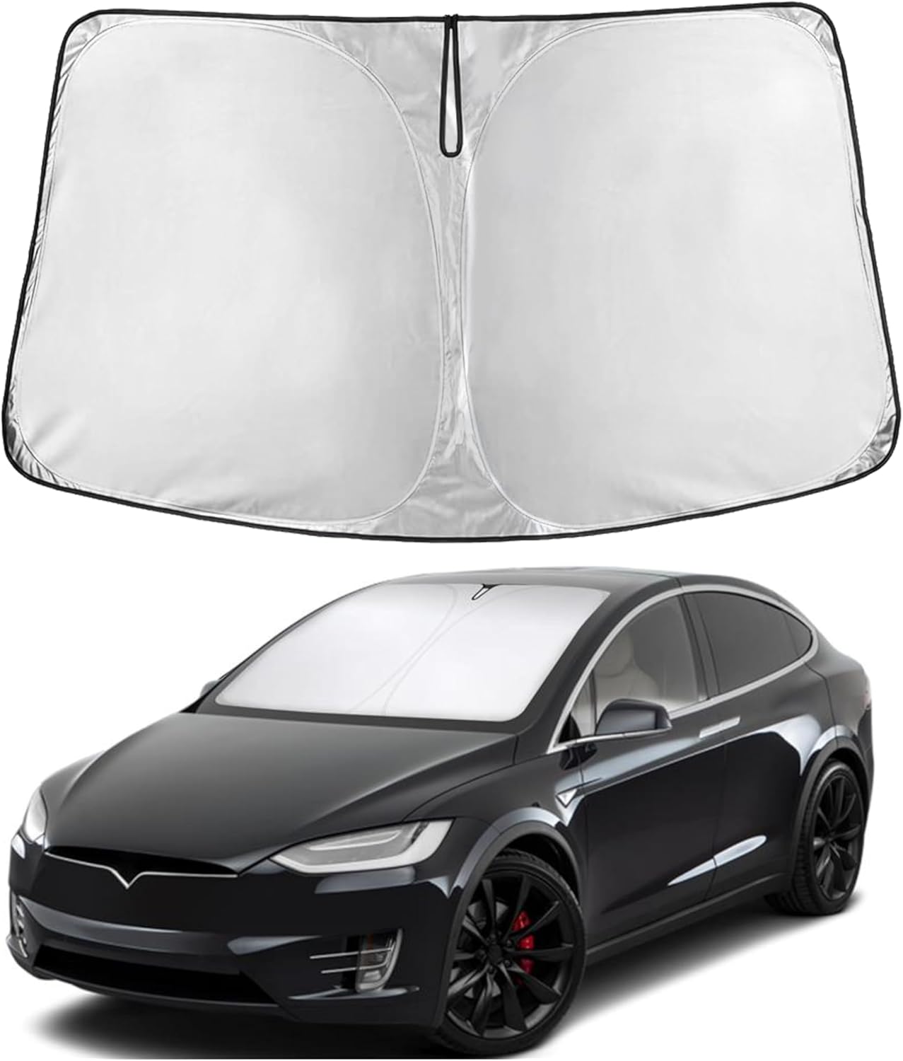 EcoNour Tesla Model X Windshield Sunshade (2016-2025) | Dual-Layer 210T Silver-Coated Material for Heat & Glare Protection | Foldable Front Window Shade | Interior Tesla Model X Accessory
