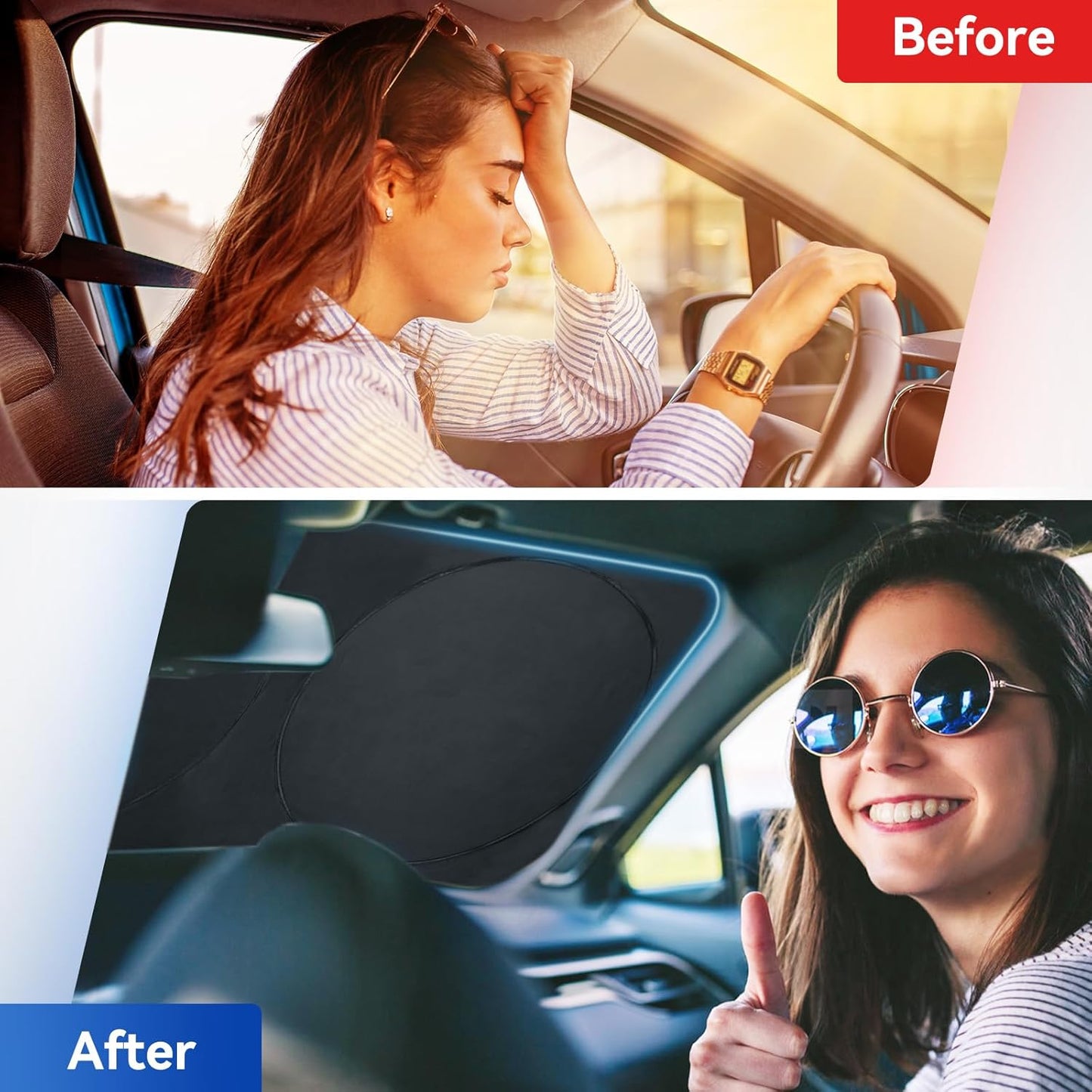 ARANA Car Windshield Sun Shade with UV Reflective, 240T Polyster Front Window Sunshade Keeps Car Interior Cool, Foldable & Retractable Sun Visor Universal Fit for Small Sedan, Mini SUV, Small 59"x29"