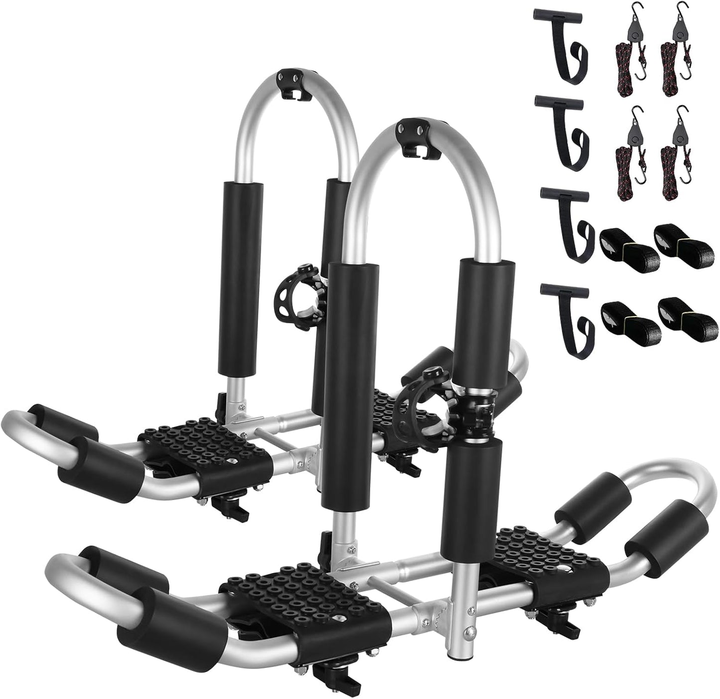 FORWODE Kayak Roof Rack, 2 in 1 Aluminum 2 Pair J-Bar Roof Rack, Folding Adjustable Rack, Weight 160 LBS Heavy Duty Kayak Roof Carrier 2 Kayak, Canoe, SUV, Surfboard on SUV, Car and Truck Crossbar