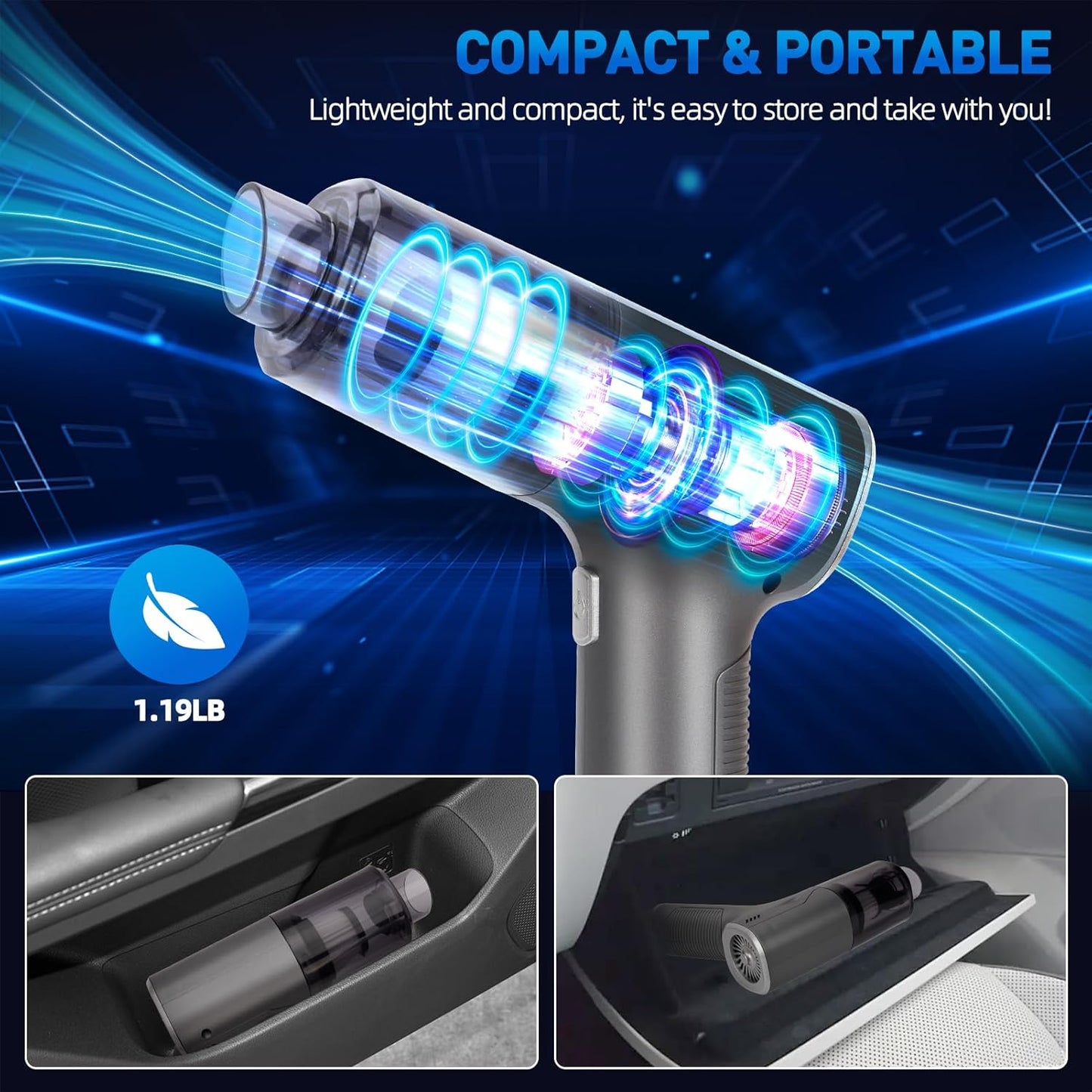 Handheld Car Vacuum Cleaner Cordless, High-Power Brushless 20000PA Mini Hand Held Vacuum Cleaner with 8 Multi-Functional Nozzle & 2 Replaceable Filters, Portable Car Vacuum for Office Pet Hair