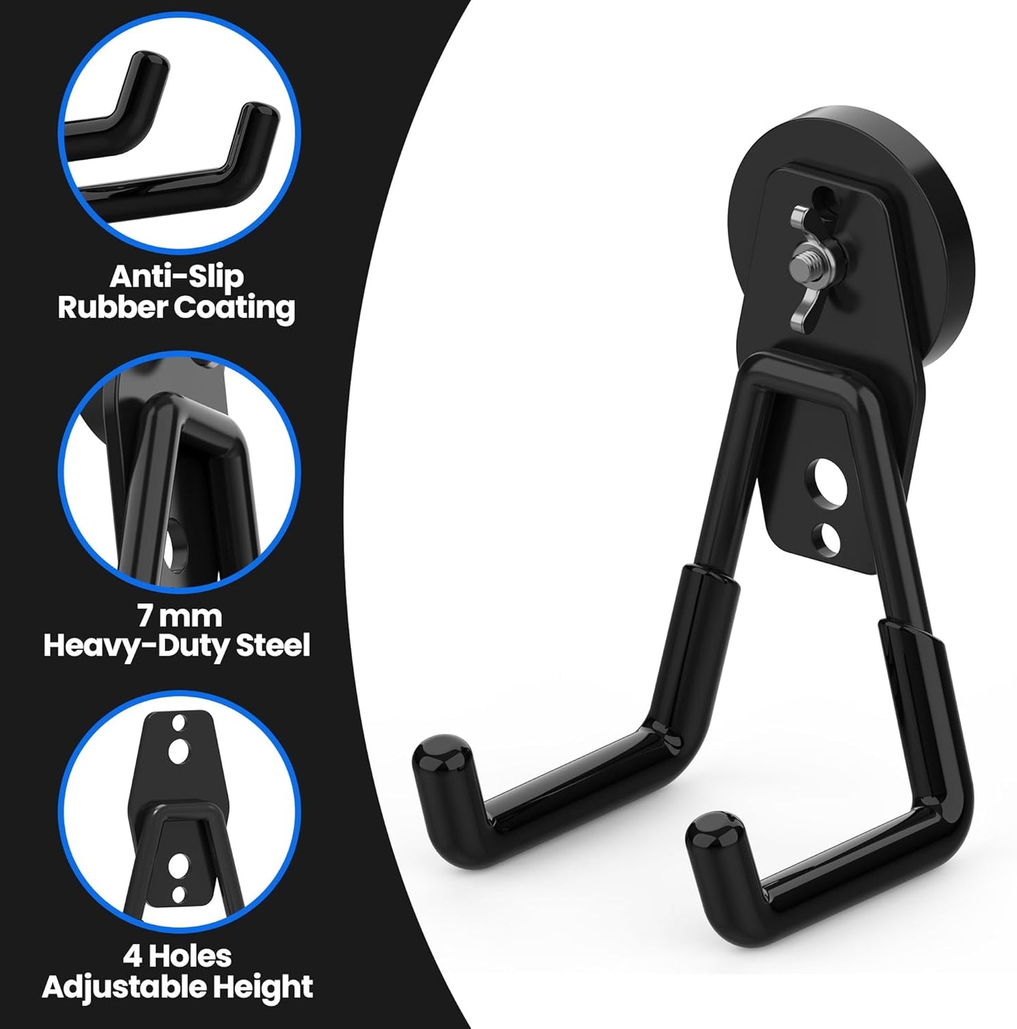 Large Heavy Duty Magnetic Hook Extra Strong Magnetic Garage Hooks Big NdFeB Industrial Magnet Hooks Magnetic Utility Storage Holder Organization with Anti-Slip Coating for Hanging Garden Tools 2 Pcs