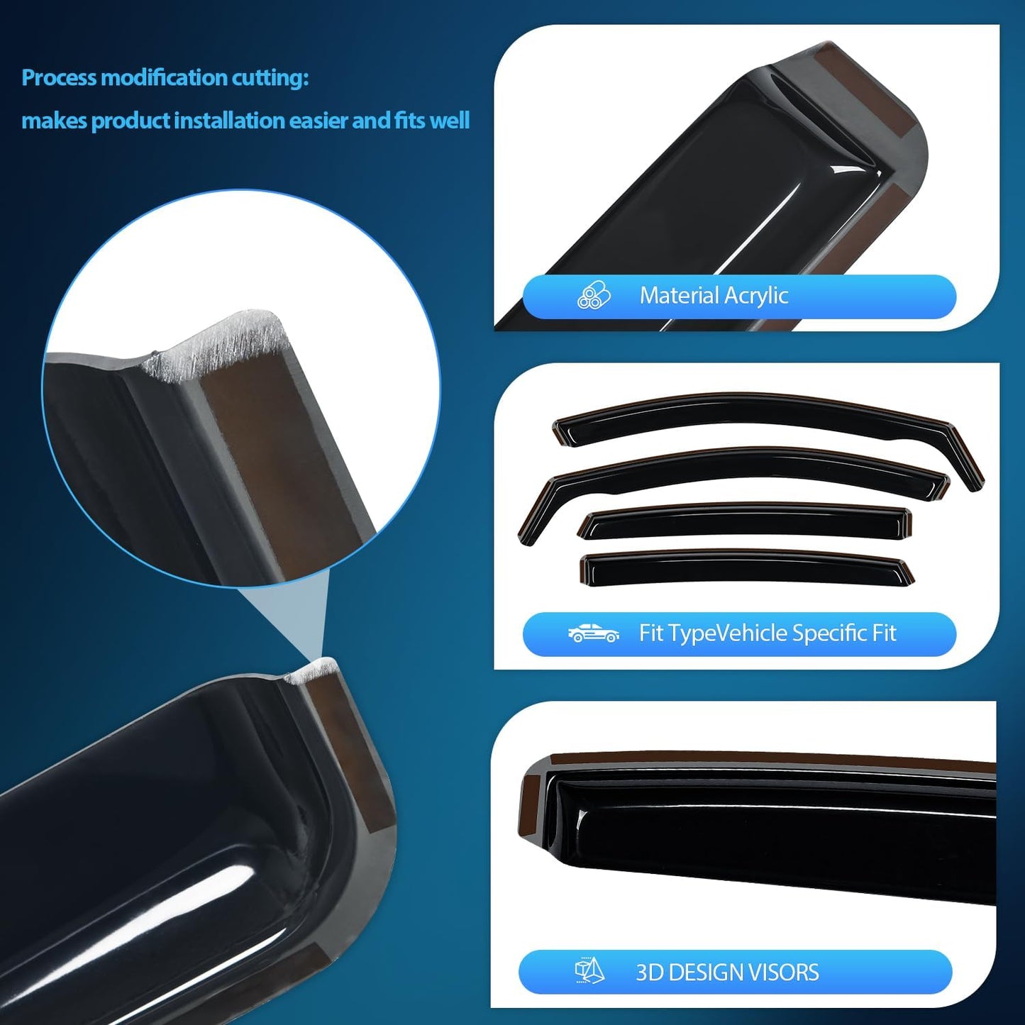 Nilight in-Channel Window Visors for Chevrolet (Chevy) Malibu 2016 2017 2018 2019 2020 2021 2022 2023 2024, Window Rain Guards, Original Window Deflectors-4PCS