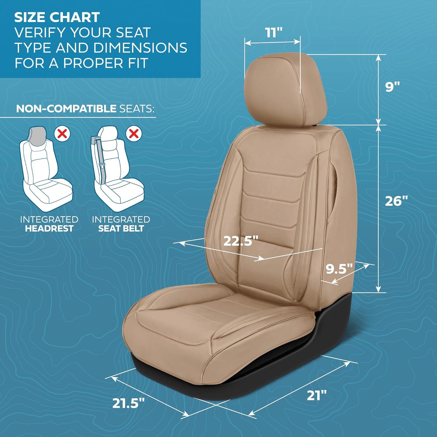 Elite Edition Faux Leather Seat Covers for Cars, Trucks, & SUV - 2 Beige Car Seat Covers for Front Seats - Universal Fit Car Accessories Automotive Interior Cover Protector for Most Vehicles