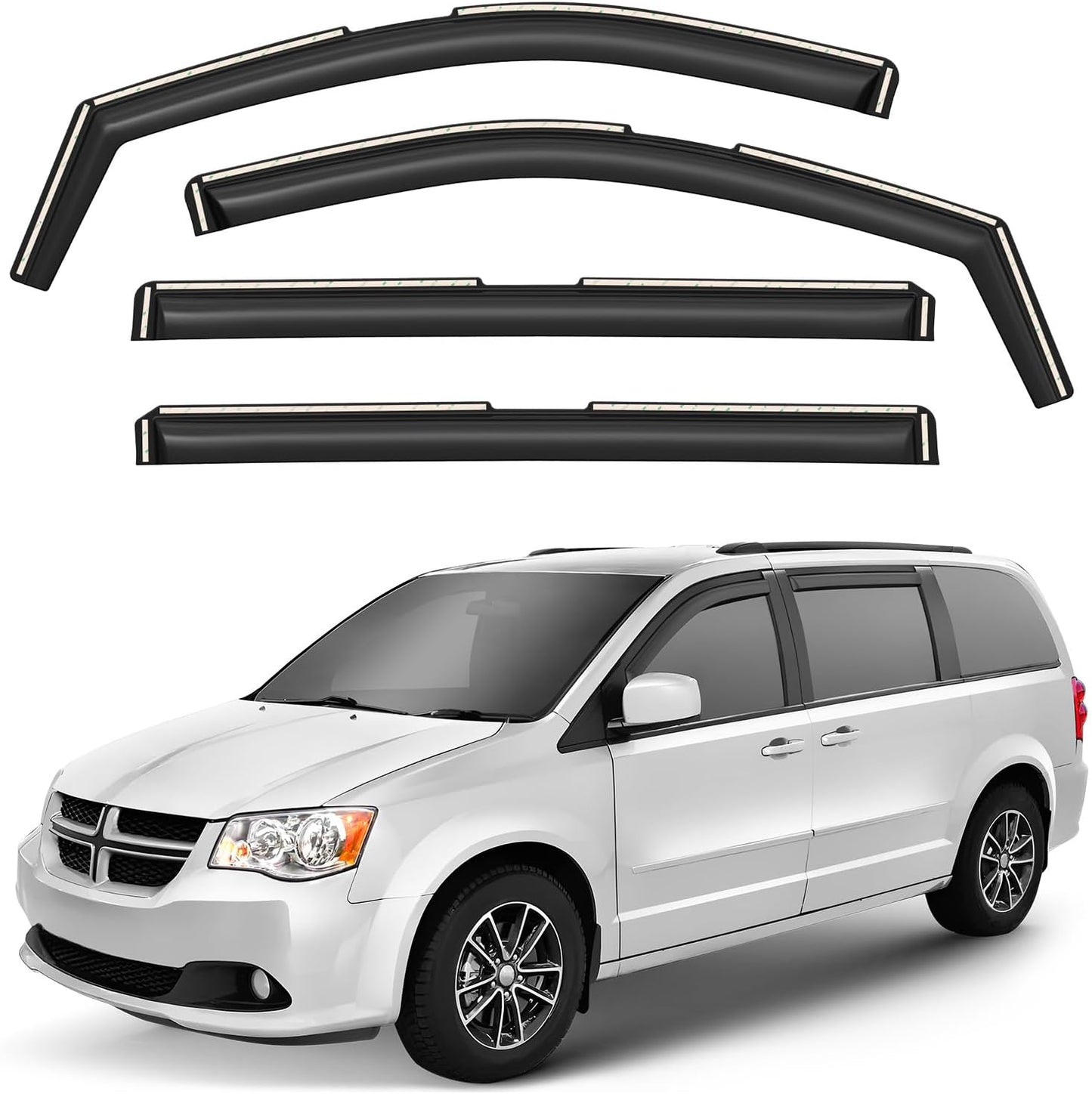 Window Deflectors Smoke Tinted In-Channel Side Window Vent Visor Deflectors Rain Guards Compatible with Grand Caravan 2008-2020 - 4 pcs. GW0584