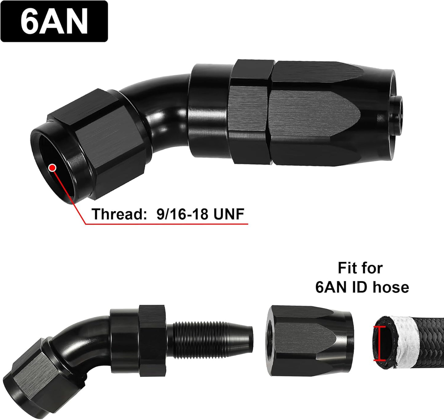 EVIL ENERGY 6AN 45 Degree One Piece Full Flow Hose End Fitting Swivel For CPE Braided Hose