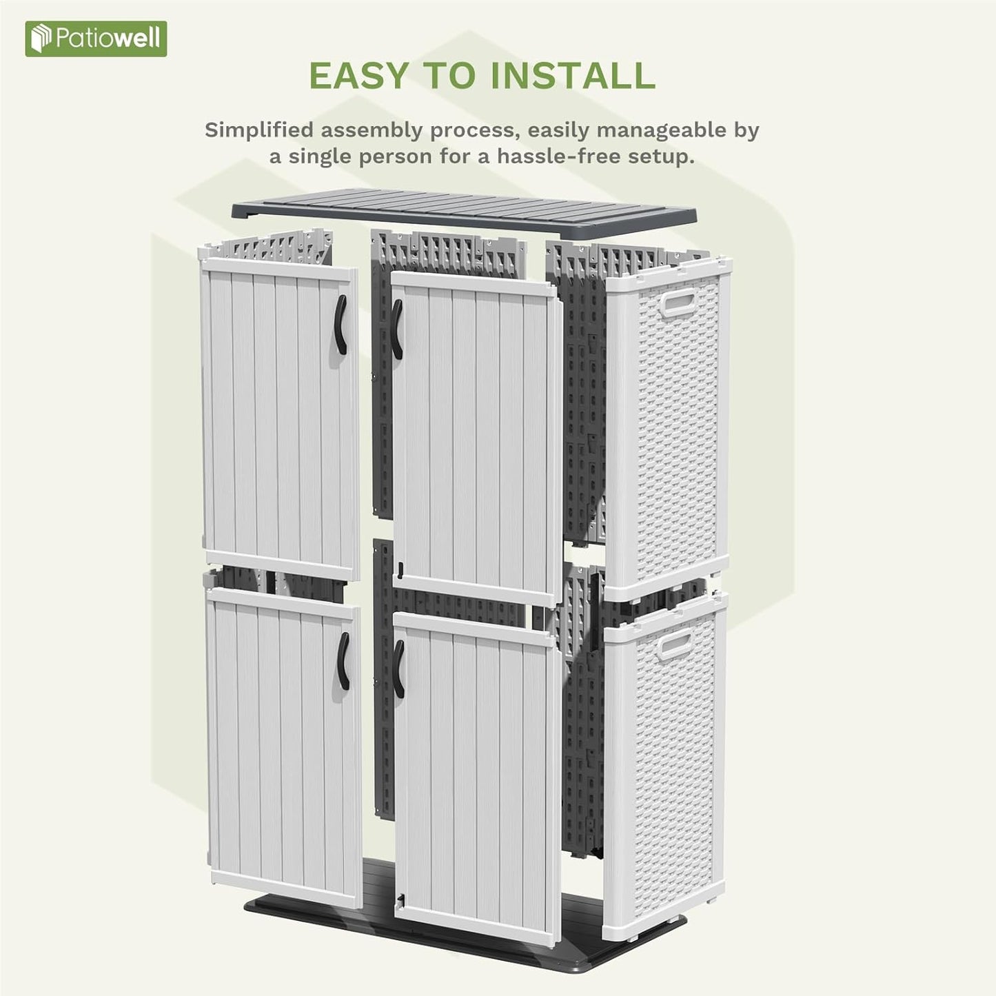 Patiowell 50 cu.ft Plastic Outdoor Storage Shed, Lockable Waterproof Resin Storage Cabinet Vertical Storage Shed for Garden Tools, Garbage Cans, Pool Supplies, White(Not Include Shelves)