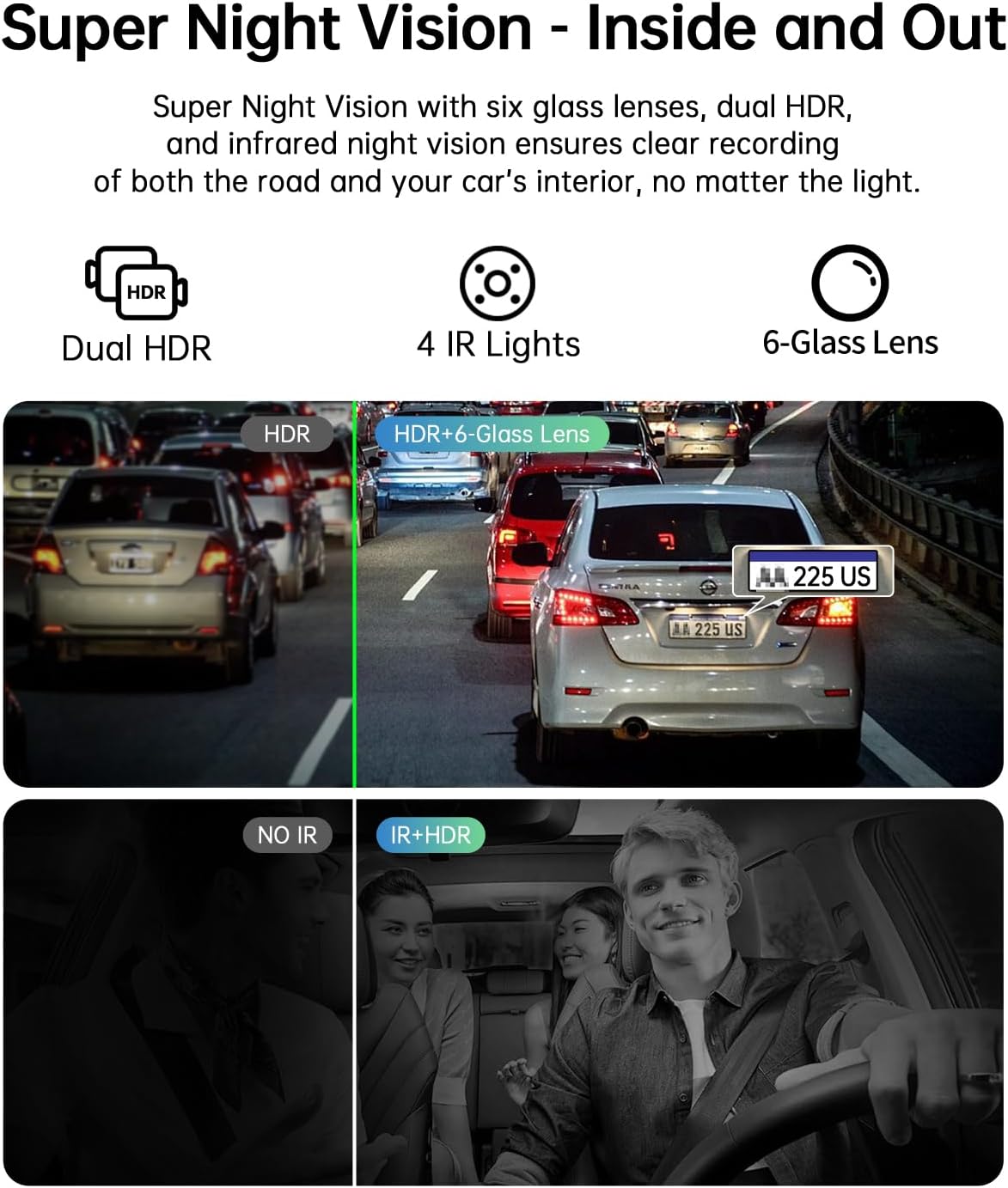 2.5K+1080P Dual Dash Cam Front and Inside, WiFi & GPS Dash Camera for Cars with 32G Card, IR Night Vision, 3" IPS Screen, Inside Car Camera for Taxi Driver, Support 256GB Max, App Control