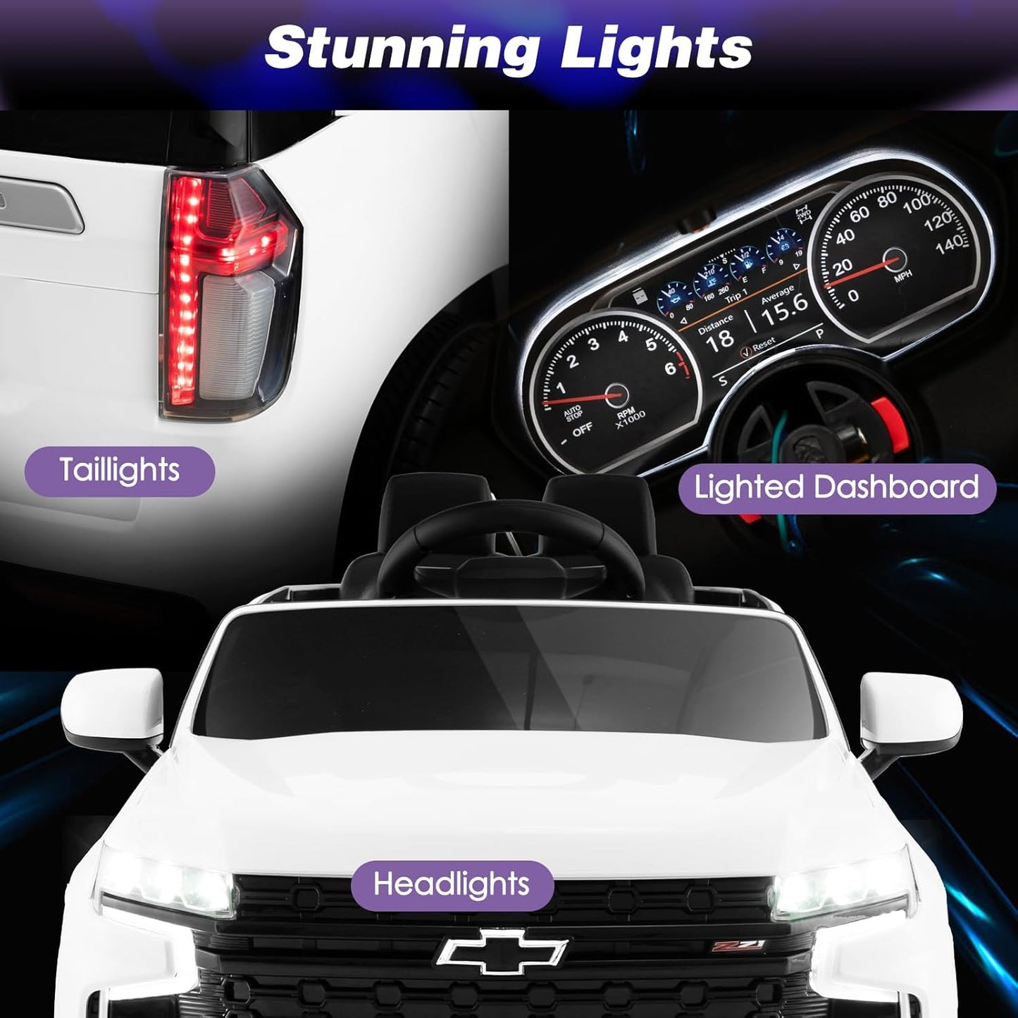 Costzon Ride on Car, 12V Licensed Chevrolet Tahoe Battery Powered Electric Vehicle w/ 2.4G Remote Control, High/Low Speed, Music, Lights, MP3/USB/FM, Spring Suspension, Electric SUV for Kids (White)