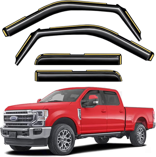 in-Channel Window Rain Guards Fit for Truck Ford F150 2015-2020 SuperCrew (Fit for Ford F250-F550 2017-2025) Extra Durable Window Visors Window Deflectors Vent Shades Car Accessories-4 pcs