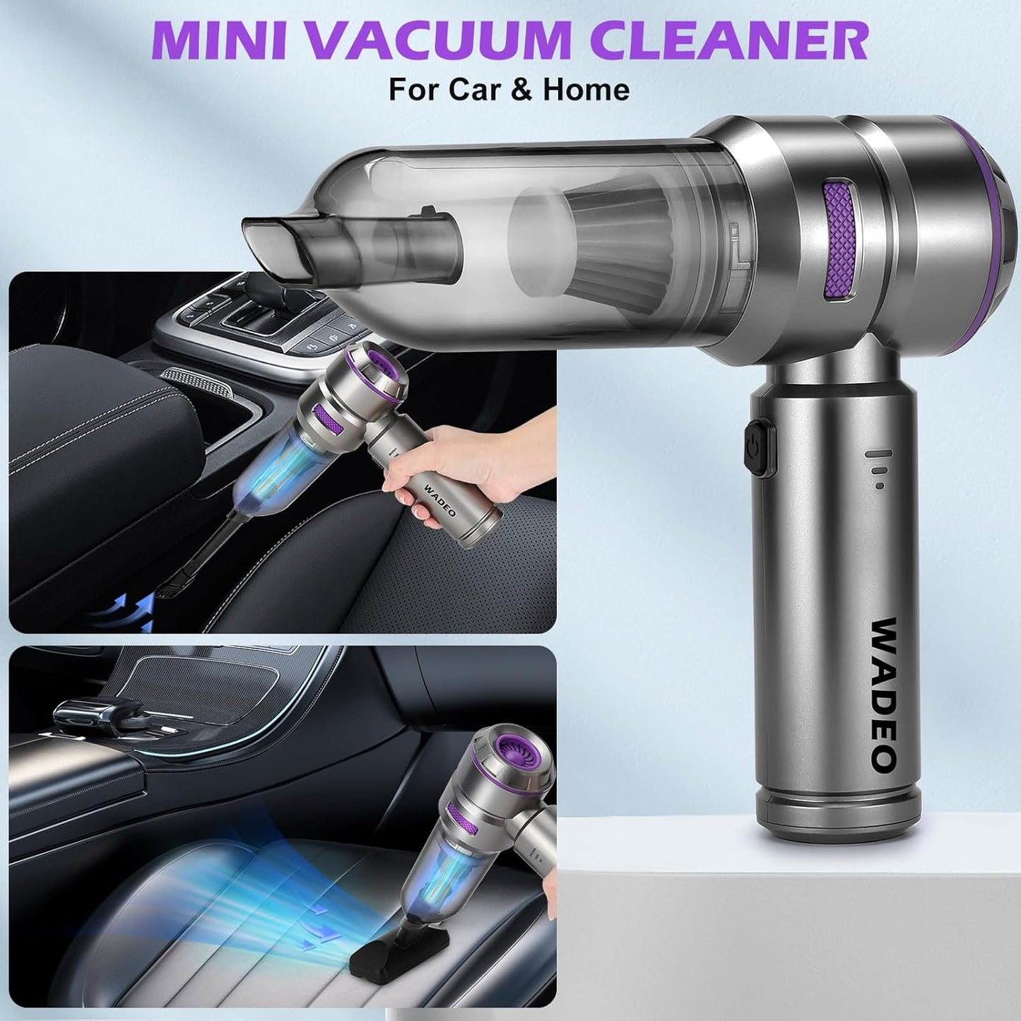 WADEO Handheld Vacuum Cordless, 4-in-1 21000PA Brushless Car Vacuum & 210000RPM Air Duster 7500mAh Battery Air Blower Wireless Handheld Vacuum for Car, Office and Home Cleaning