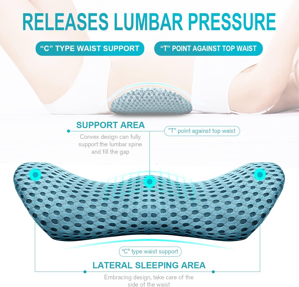 Lumbar Support Pillow for Office Chair, Memory Foam Lumbar Pillow for Lower Back Pain Relief (Blue)